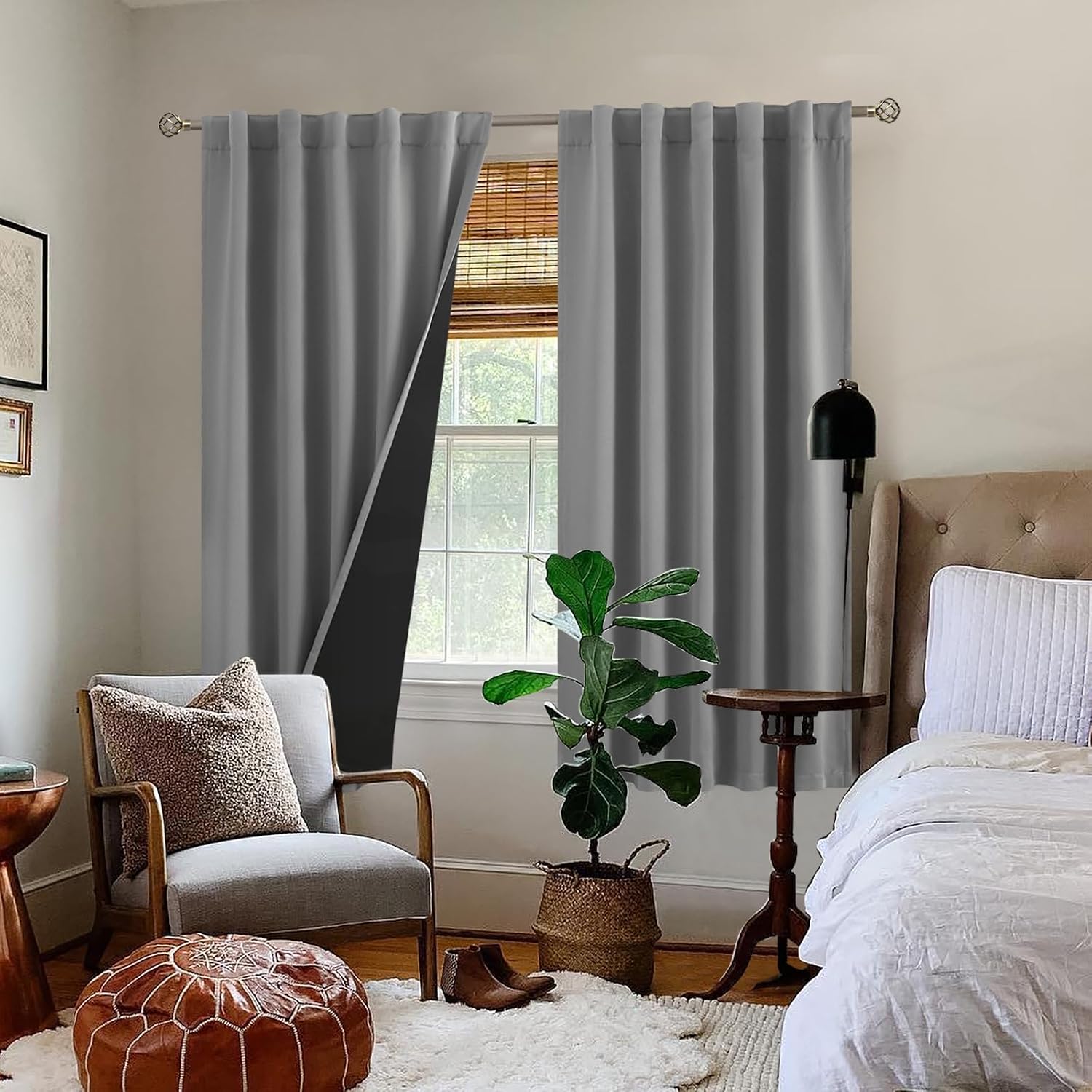 BGment Dove Grey 100% Blackout Curtains 63 Inch Length with Reducing Noise Liner, Rod Pocket and Back Tab Double Layer Full Room…