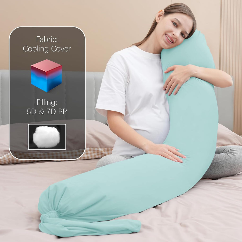Moonpark MOON PARK Pregnancy Pillow - Incredibly Smooth and Soft Cooling Cover I Shaped Full Body Maternity Pillow with Removable Cover - S…