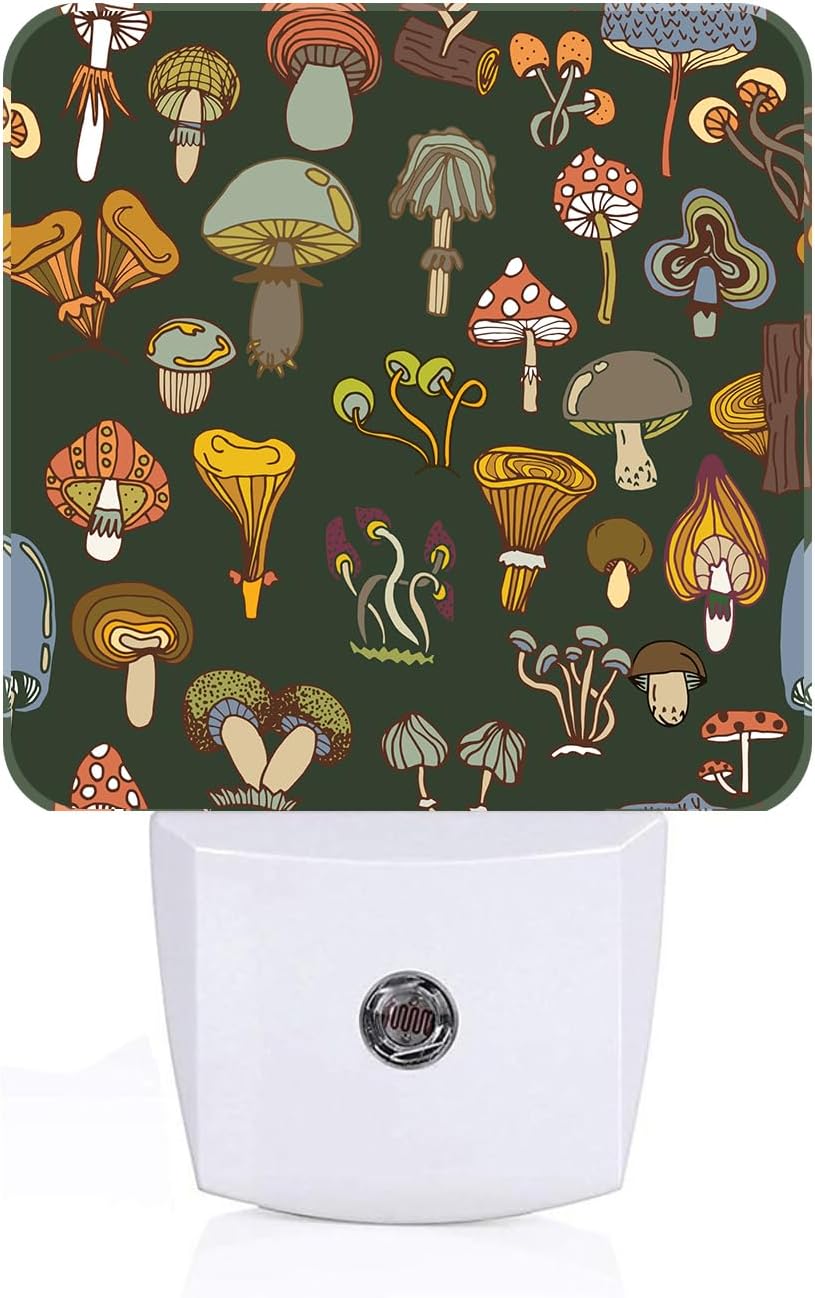 Various Mushrooms Night Light, Plug Into Wall with Dusk to Dawn Light Sensors, Warm Nightlights for Bedroom, Bathroom, Hallway, Kitchen…