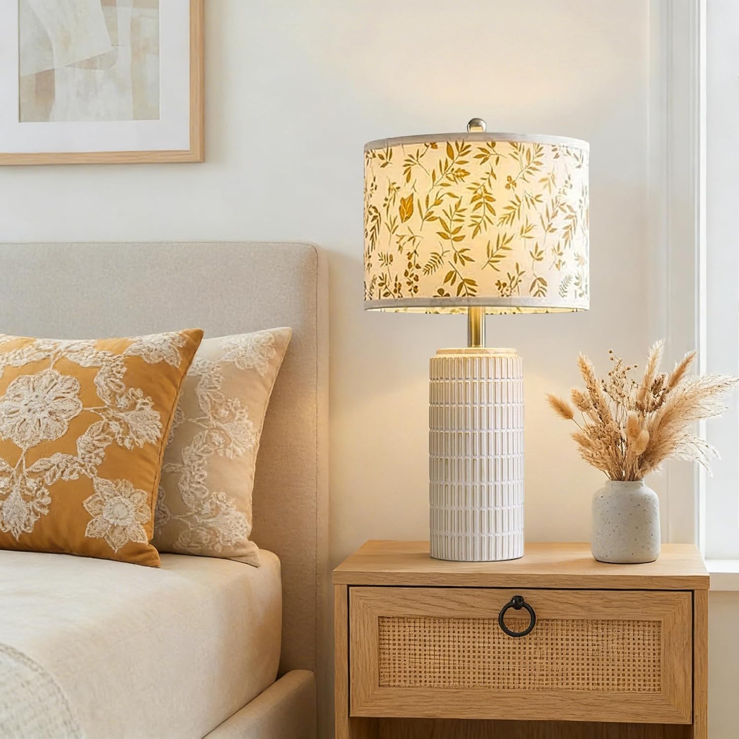 PoKat 23'' Dried Flowers Table Lamp for Bedroom Nightstands, Birthday Gifts for Women Mom, House Warming Gifts New Home Decor, Ceramic…