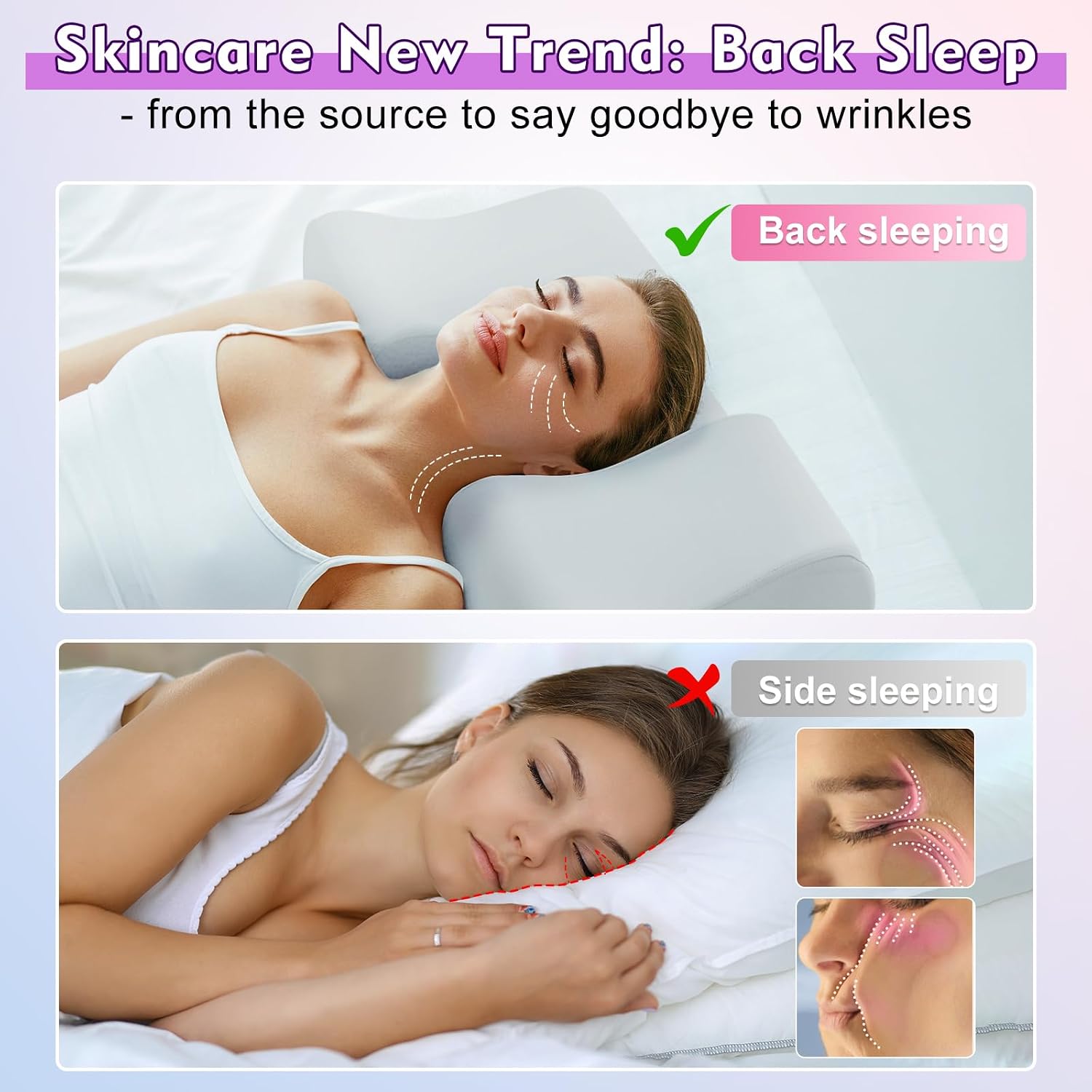 VamorryDirect Anti Wrinkle Ergonomic Back Sleep Training Pillow: Cervical Memory Foam Anti Aging Beauty Pillow for Neck - Contoured Neck &…