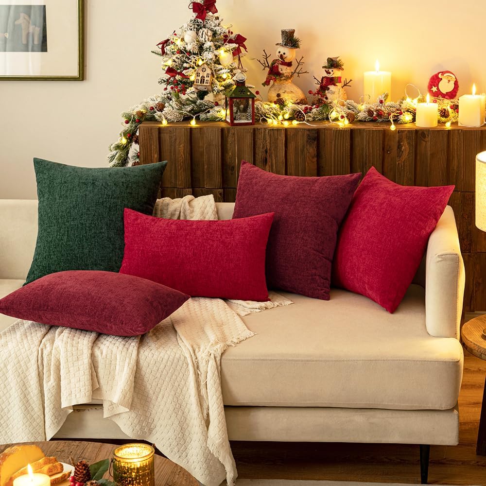 Miulee Pack of 2 Red Couch Throw Pillow Covers 18x18 Inch Soft Cushion Covers for Sofa Living Room Solid Dyed Pillow Cases Red