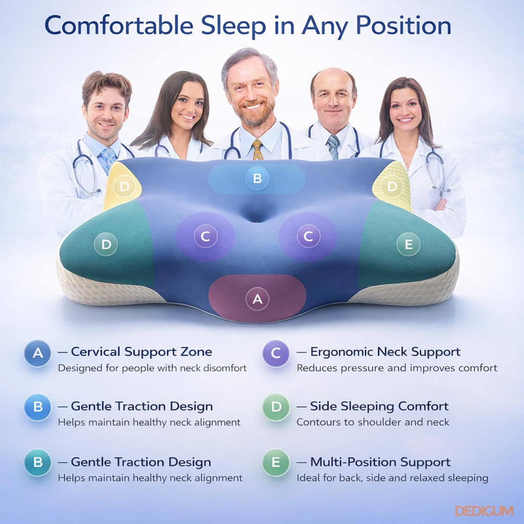 Dedigum Cervical Neck Pillow for Sleeping - Memory Foam Contour Pillow, Ergonomic Orthopedic Support for Side Back Stomach Sleepers, Neck a…