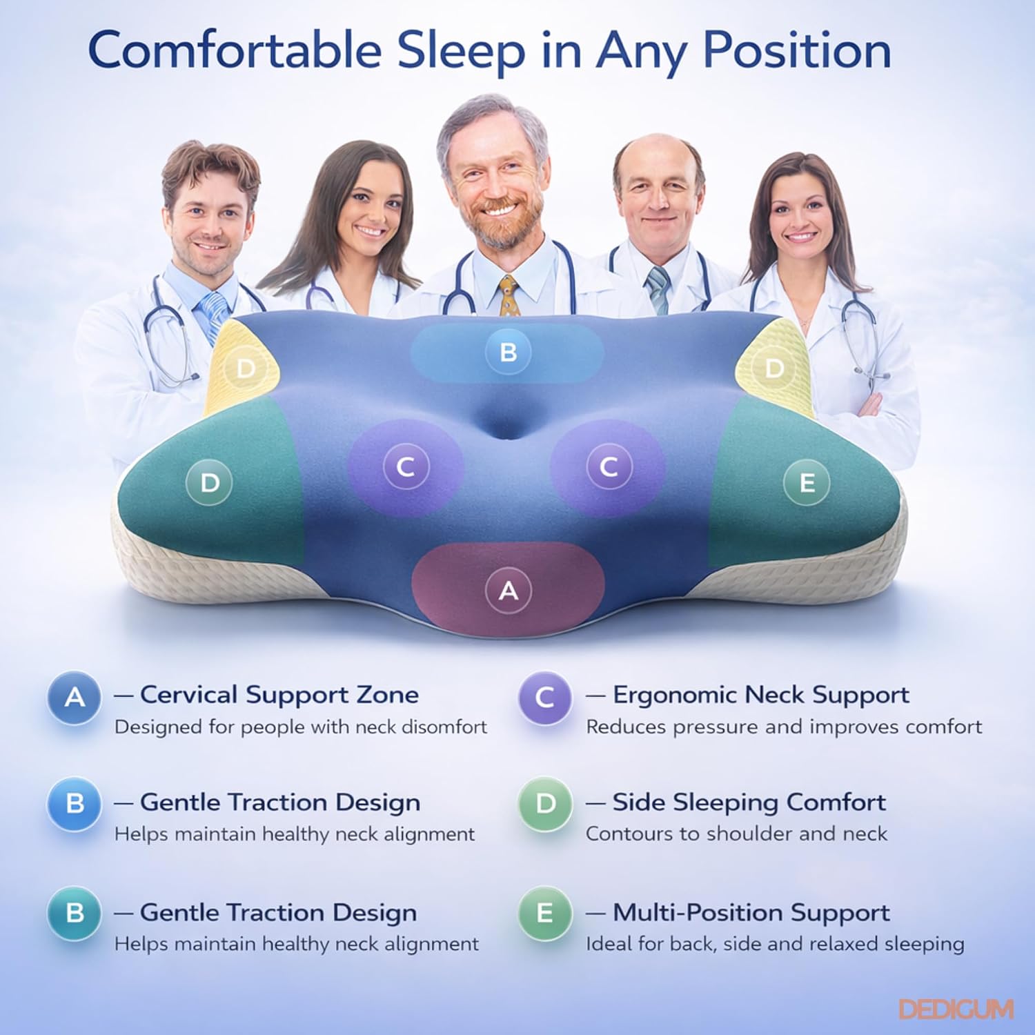 Dedigum Cervical Neck Pillow for Sleeping - Memory Foam Contour Pillow, Ergonomic Orthopedic Support for Side Back Stomach Sleepers, Neck a…