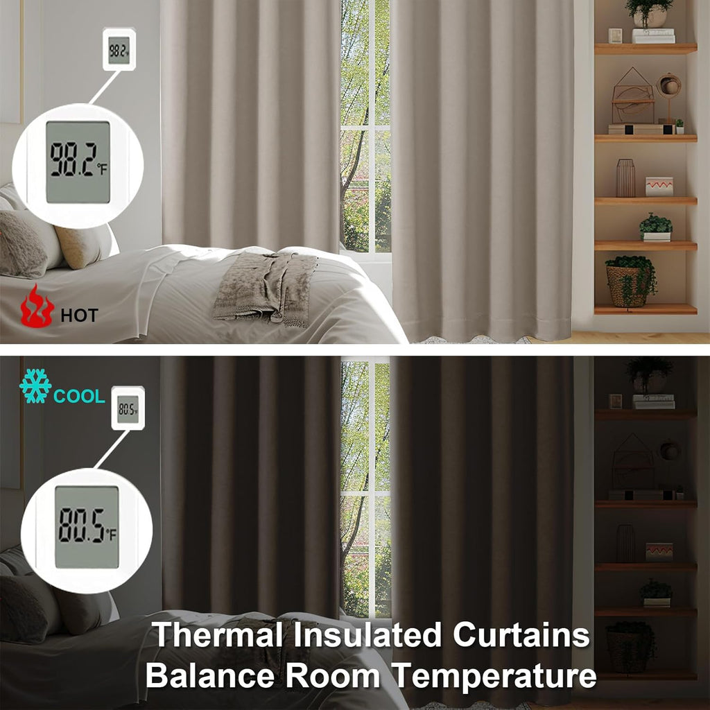Simplebrand Ava Stone Short Blackout Curtains for Bedroom 54 Inches Long 2 Panels Set, Solid Thermal Insulated, Energy Saving Window Treatm…