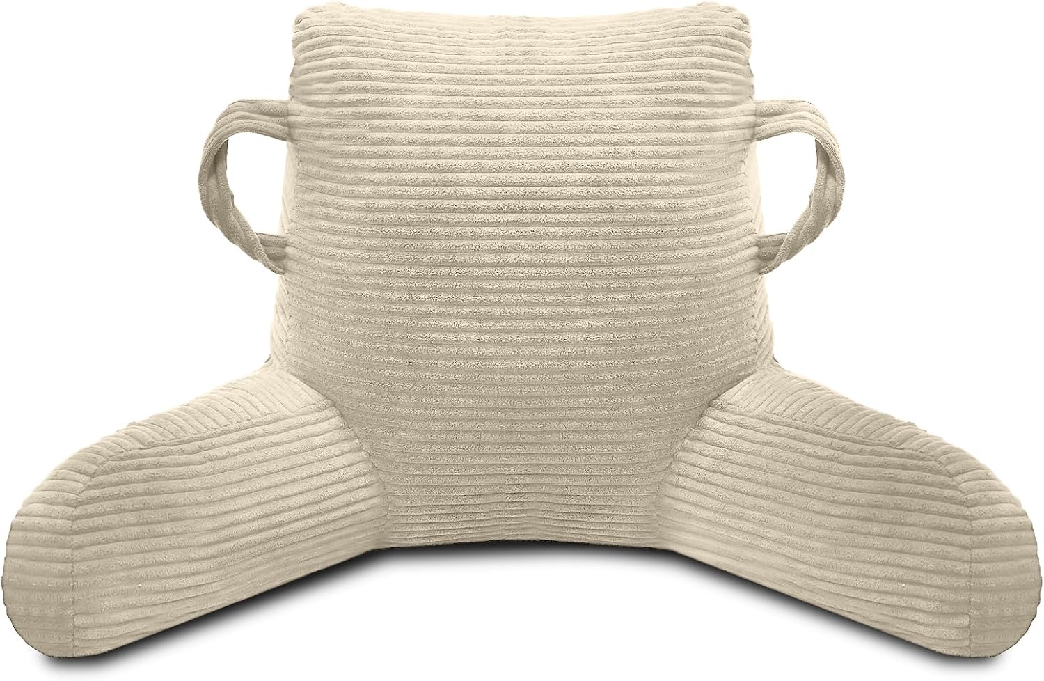 Reading Pillow for Sitting in Bed Adult, Bed Reading Pillow with Shredded Memory Foam, Back Pillow for Sitting with Arms and Pockets, Beige