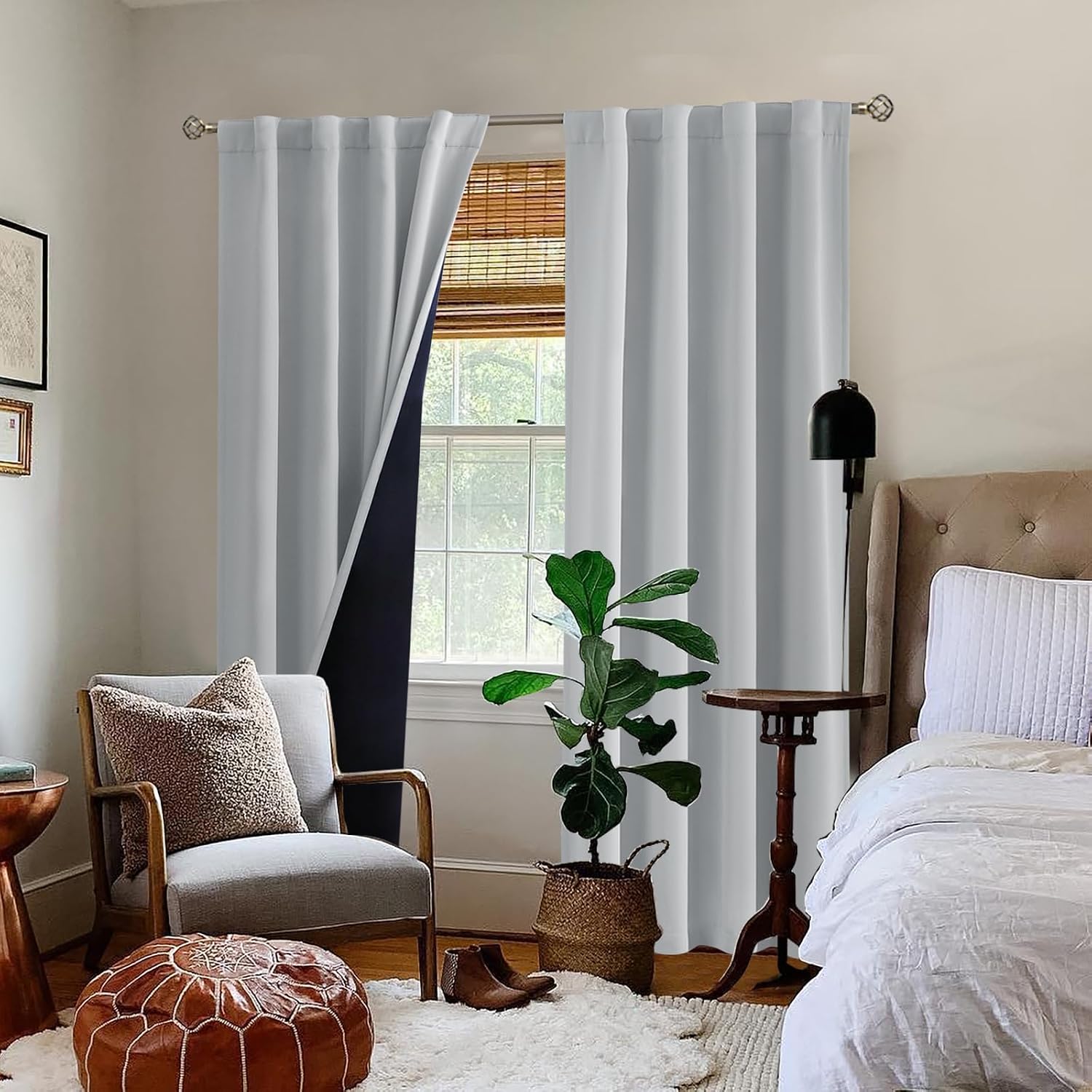 BGment Light Grey 100% Blackout Curtains for Bedroom, Black Out Living Room 84 inch Panels with Thermal Liner, Rod Pocket and Back Tab…