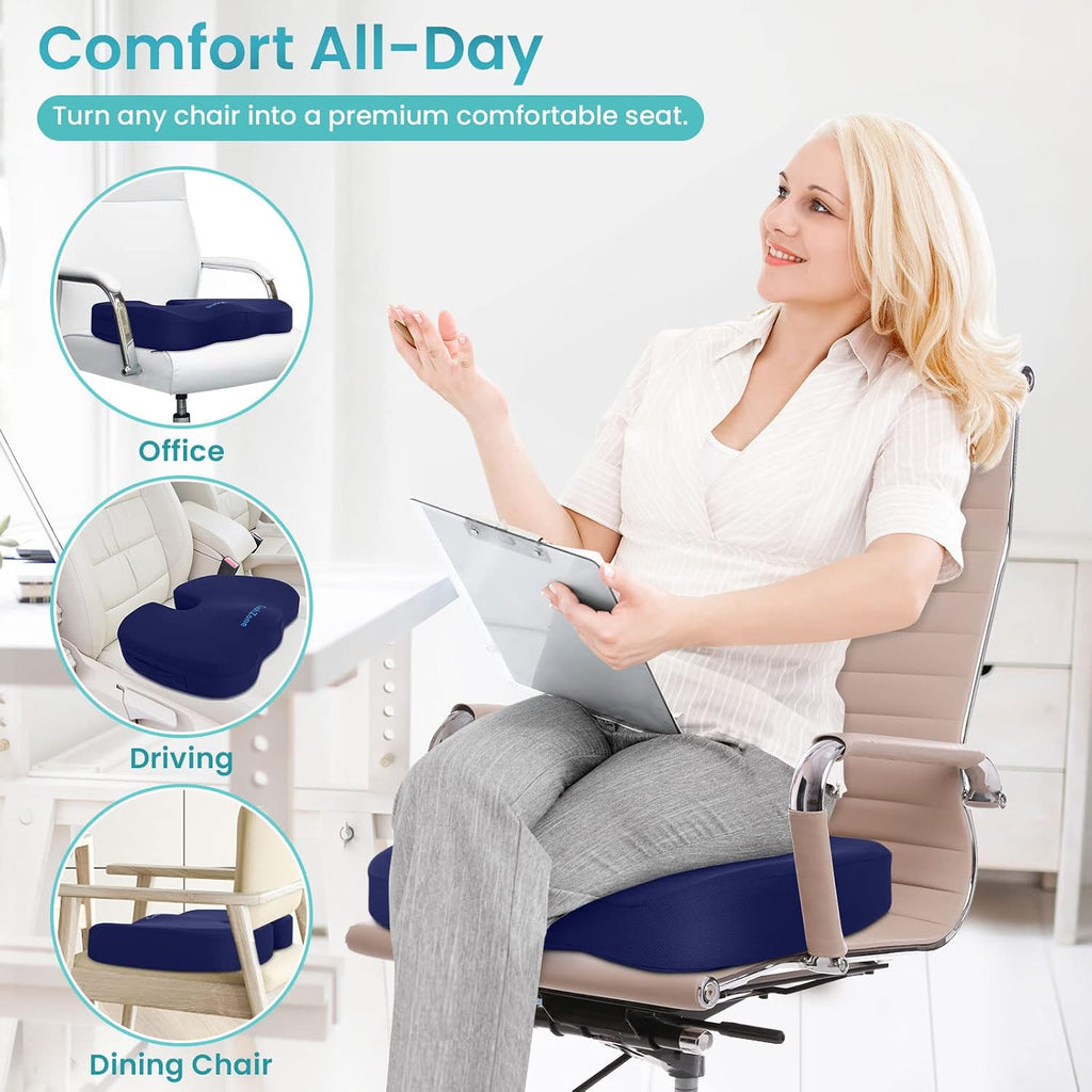 CushZone Office Chair Seat Cushion, Cooling Gel Enhanced Memory Foam Cushion for Long Sitting - Back, Sciatica, Coccyx, Tailbone Pillow - f…