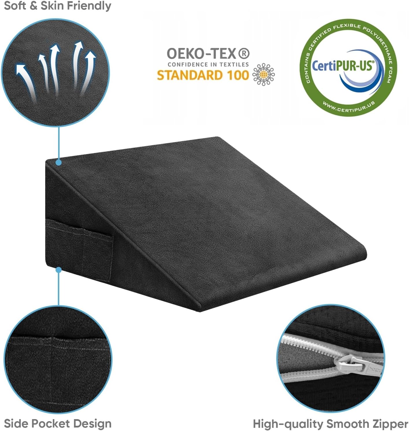 Oaisz Wedge Pillow, 10 Inch Bed Wedge Pillow for Headboard, Pillow Wedge for Acid Reflux Relief, After Surgery, Sleeping, Back, Memory Foa…