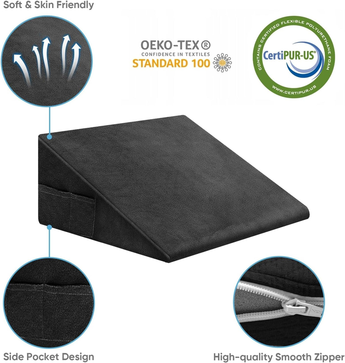 Oaisz Wedge Pillow, 12 Inch Bed Wedge Pillow for Headboard, Pillow Wedge for Acid Reflux Relief, After Surgery, Sleeping, Back, Memory Foa…
