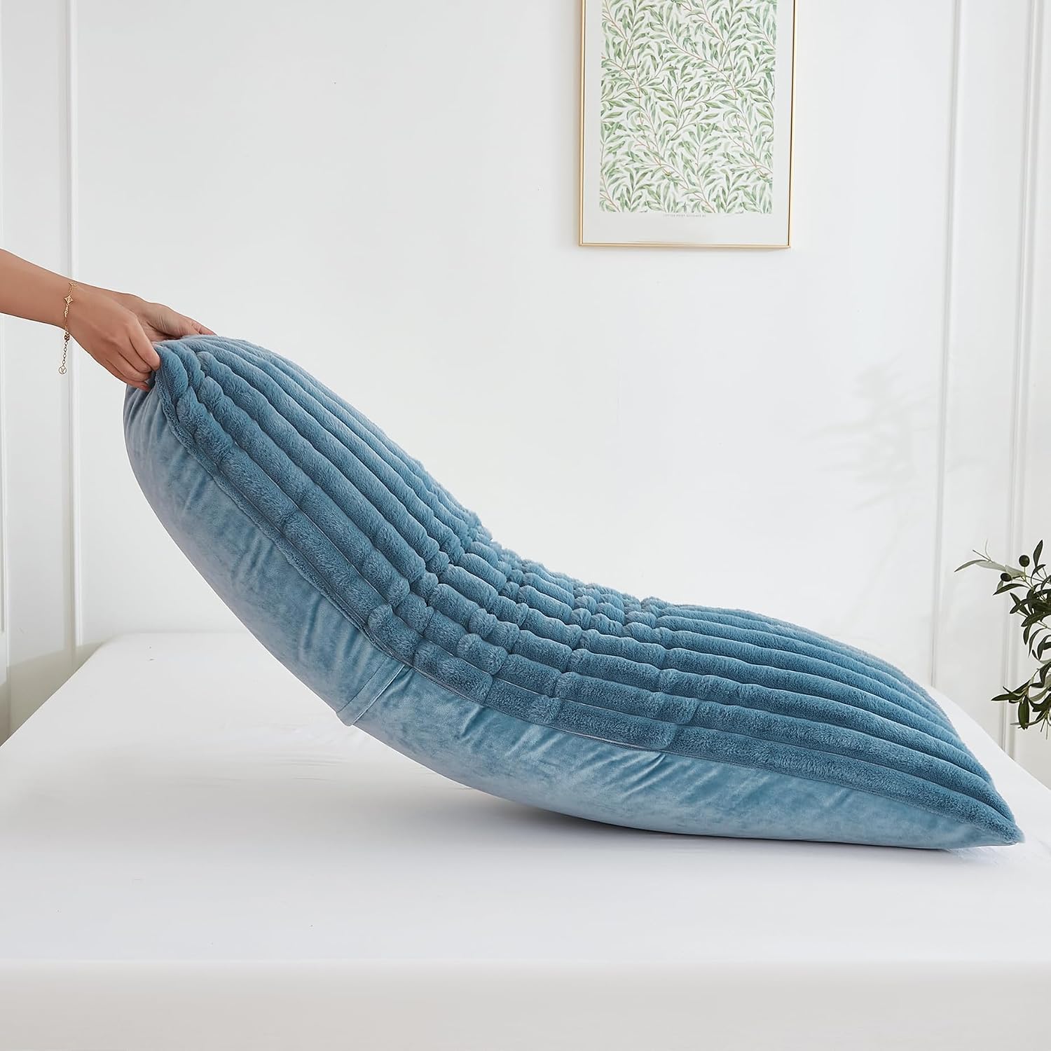 Memfydu Full Body Pillow with Fluffy Stripe Faux Fur Removable Cover, Long Bed Pillow Adult 20x54 Inches for Side Sleeper and Pregnancy, Du…