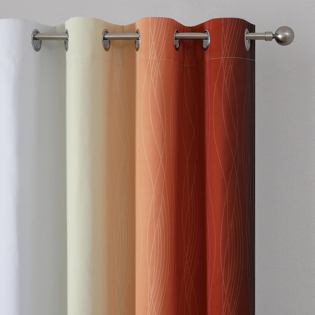 Estelartextiler Estelar Textiler Burnt Orange & Greyish White Ombre Blackout Curtains 96 Inch Length 2 Panels, Light Blocking Thermal Insul…
