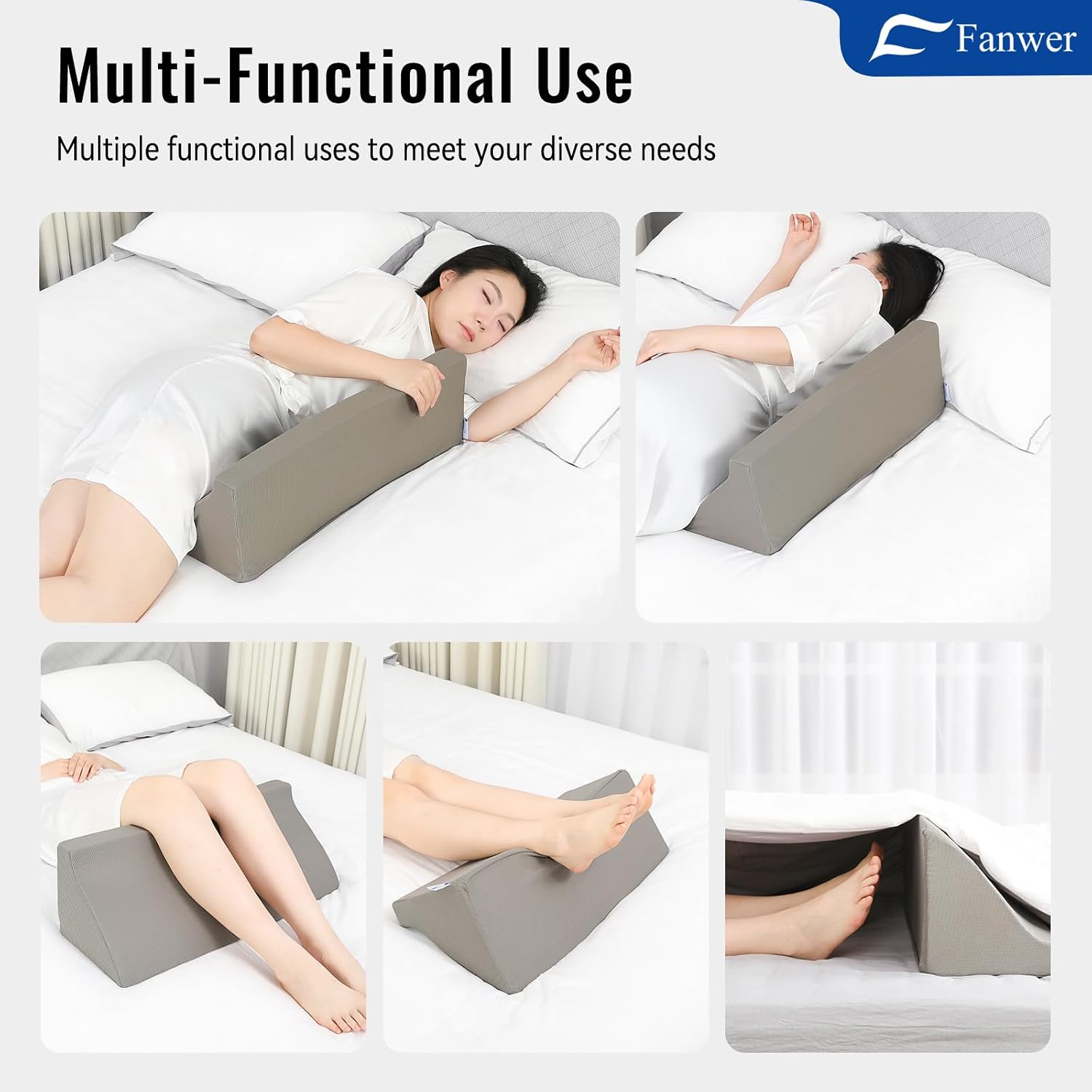 Fanwer 24in Bed Wedge Pillow for Sleeping Body Position Wedges Back Positioning Elevation Pillows Blue Pray Case Pregnancy Bedroom…