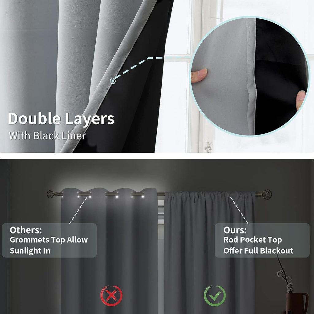 BGment Thermal Insulated 100% Blackout Curtains for Bedroom with Black Liner, Double Layer Full Room Darkening Noise Reducing Rod Pocket…