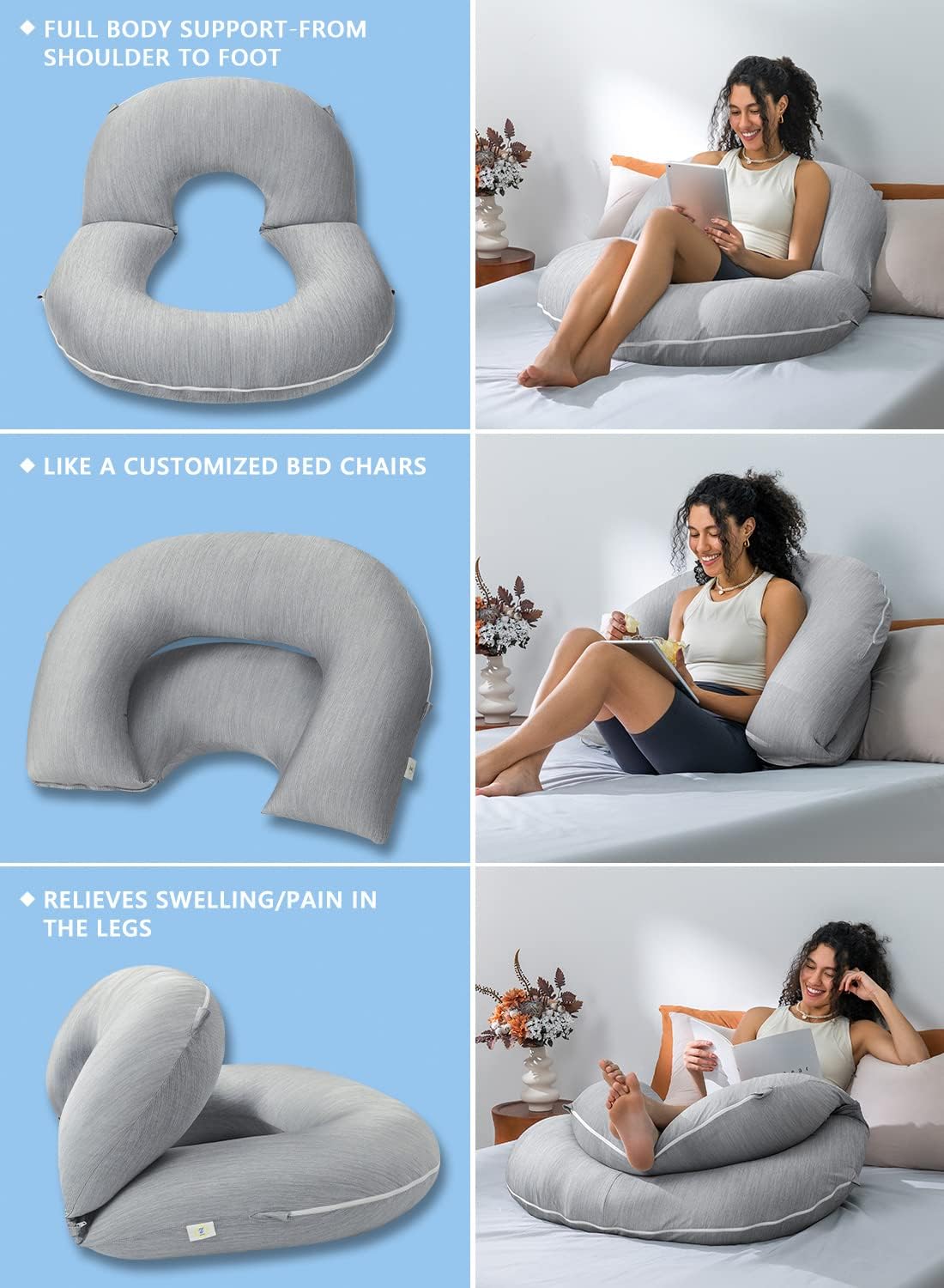 Insen Reading Pillow, Back Pillow for Sitting in Bed for Reading, Nurse & Relax, Reading Pillow for Adults, Moms & Kids, Sit Up Pillow for…