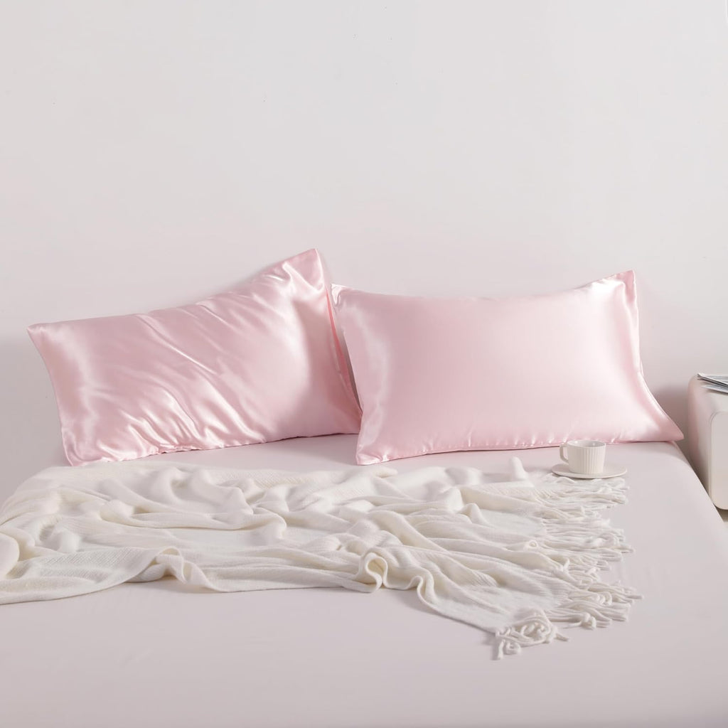 Ntbay 2 Pack Satin King Pillowcases for Hair and Skin, Luxurious and Silky Pillow Cases with Envelope Closure, 20x40 Inches, Light Pink 2 P…