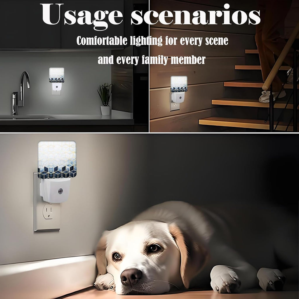 Black Grey Cubes Night Light, Plug-in Nightlights Auto Sensor Night Lamp Dusk-to-Dawn Lamp Home Decor for Nursery Children Girls Boys