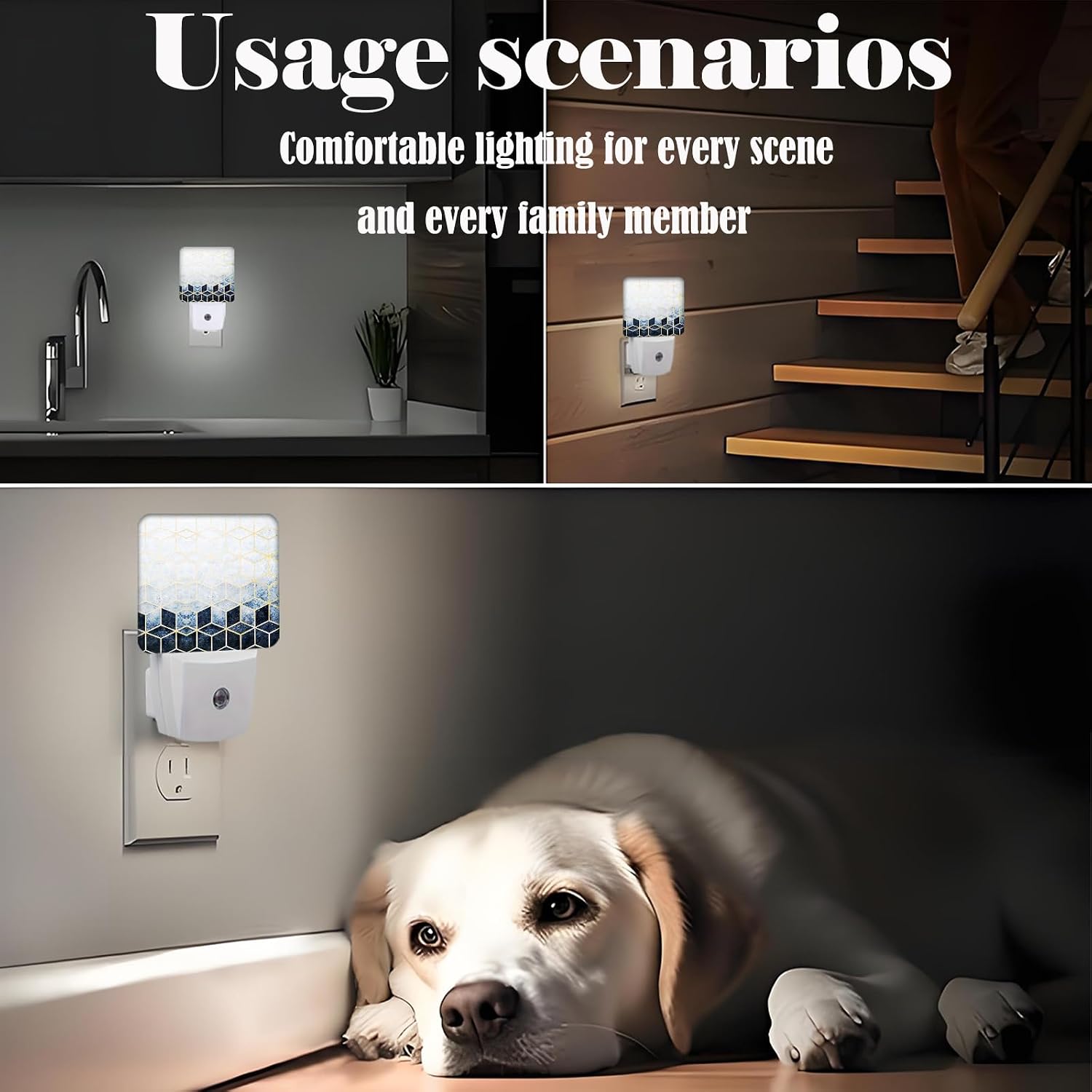Black Grey Cubes Night Light, Plug-in Nightlights Auto Sensor Night Lamp Dusk-to-Dawn Lamp Home Decor for Nursery Children Girls Boys