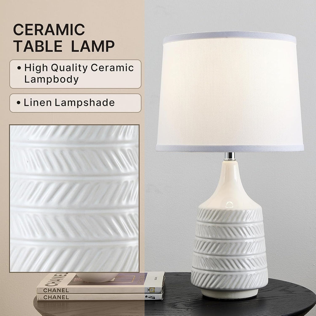 White Ceramic Table Lamps Set of 2, 18.5" Modern Bedside Lamps for Night Stands, Decor Classic Small Lamps for Living Room End Tables…