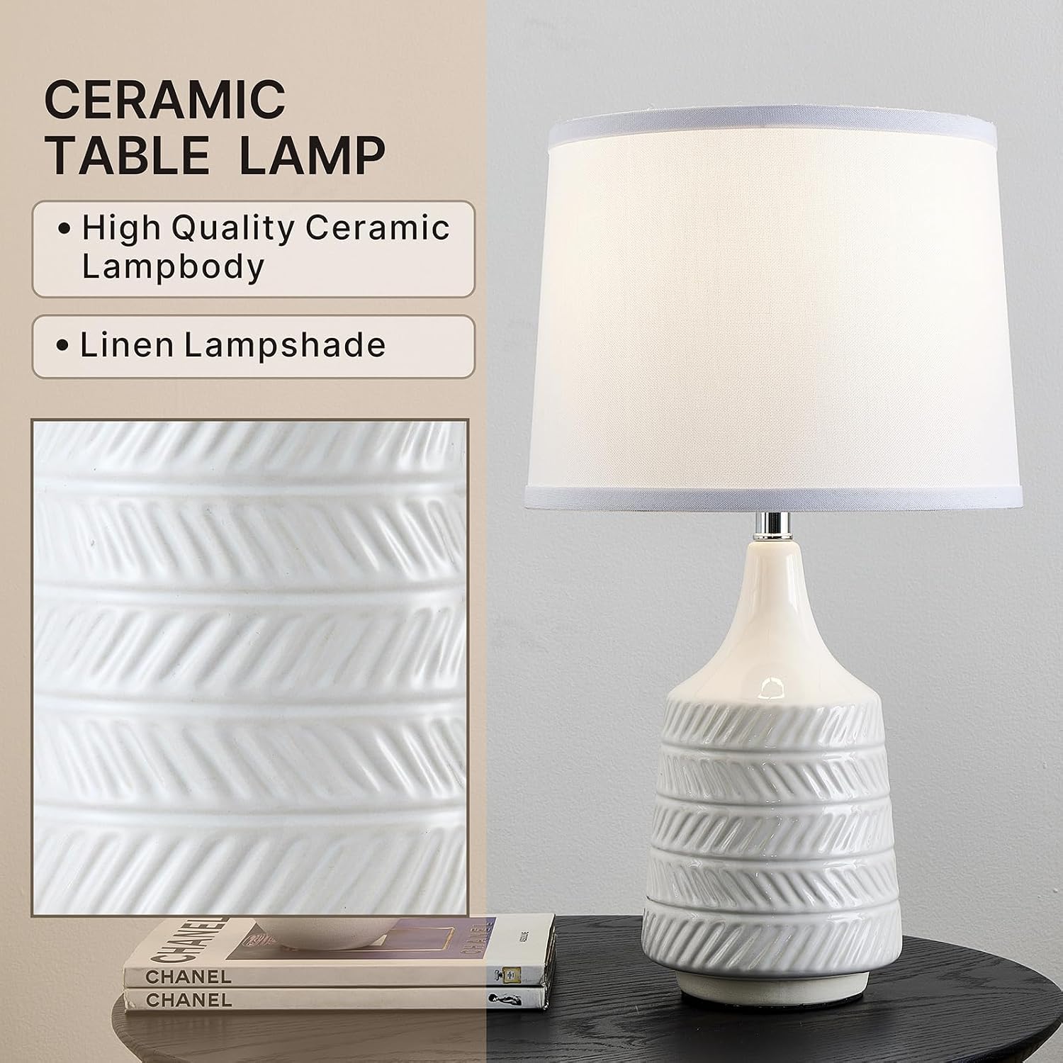 White Ceramic Table Lamps Set of 2, 18.5" Modern Bedside Lamps for Night Stands, Decor Classic Small Lamps for Living Room End Tables…