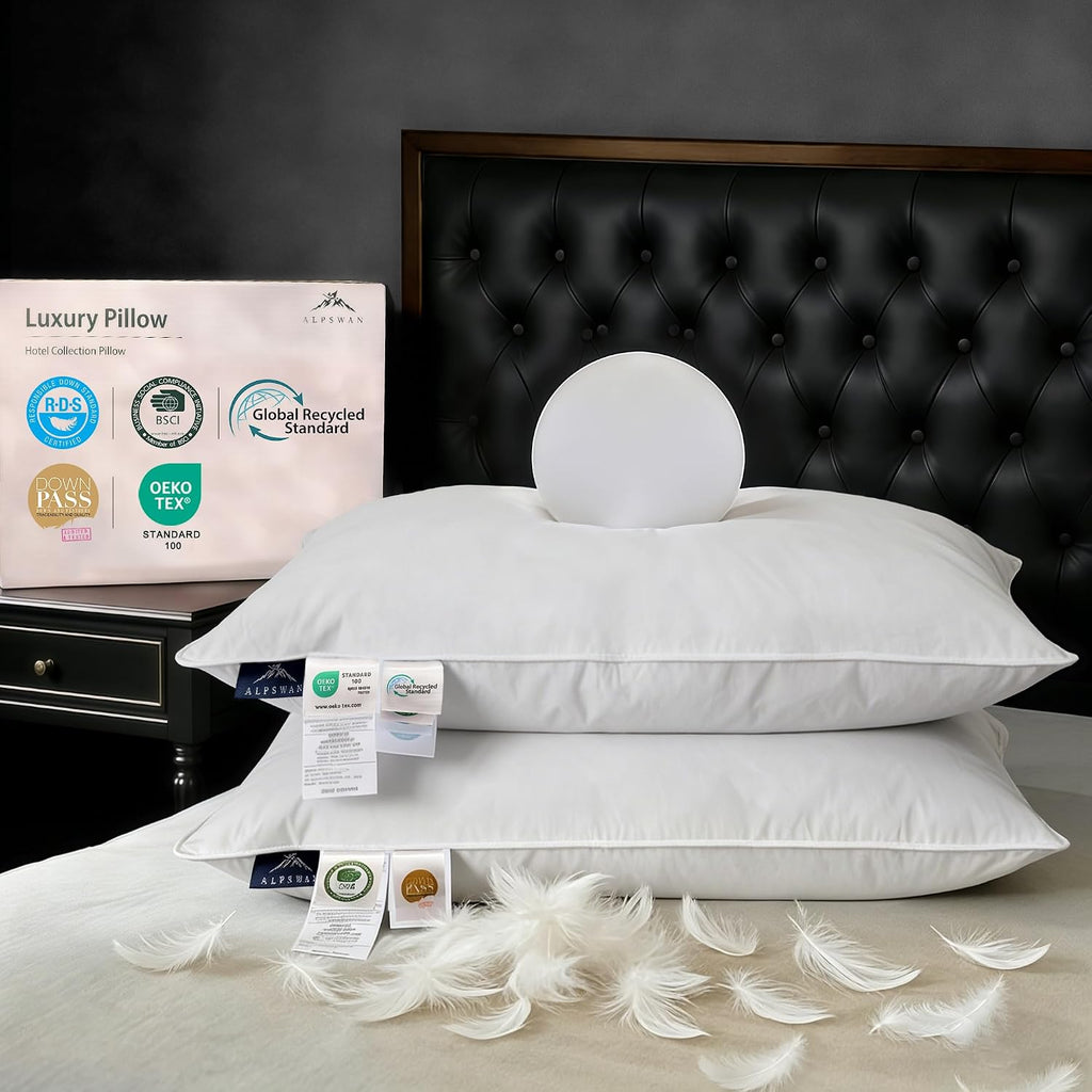 Goose Down Pillow, Hotel Quality with Feather Fill, 750 Fill Power Queen Size - 2 Pack with Pillowcase for Master Bedroom, Support for…