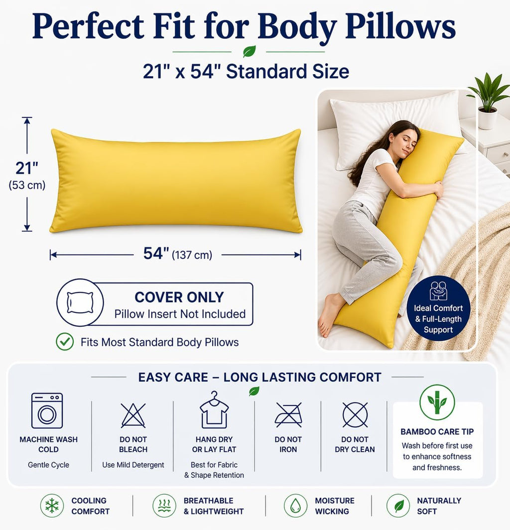 Evolive 100% Rayon Derived from Bamboo Cooling Breathable Body Pillow Cover/Pillowcases 21x54 inches with Hidden Zipper Closure (Yellow, 21…