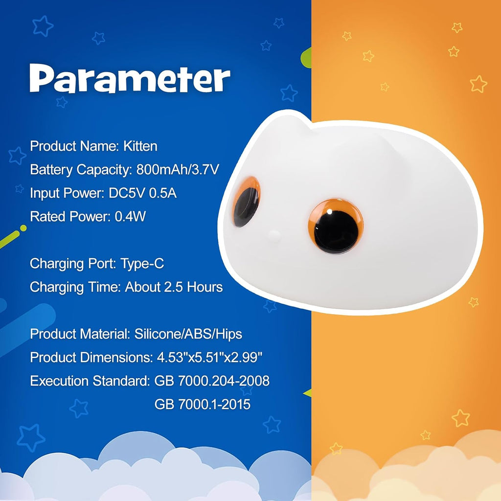 Squishy Cat Night Light 2 Brightness Adjustable Cute Big Eyes Kitty Light with 20mins Timer Nursery Breastfeeding Nightlight Rechargeable…