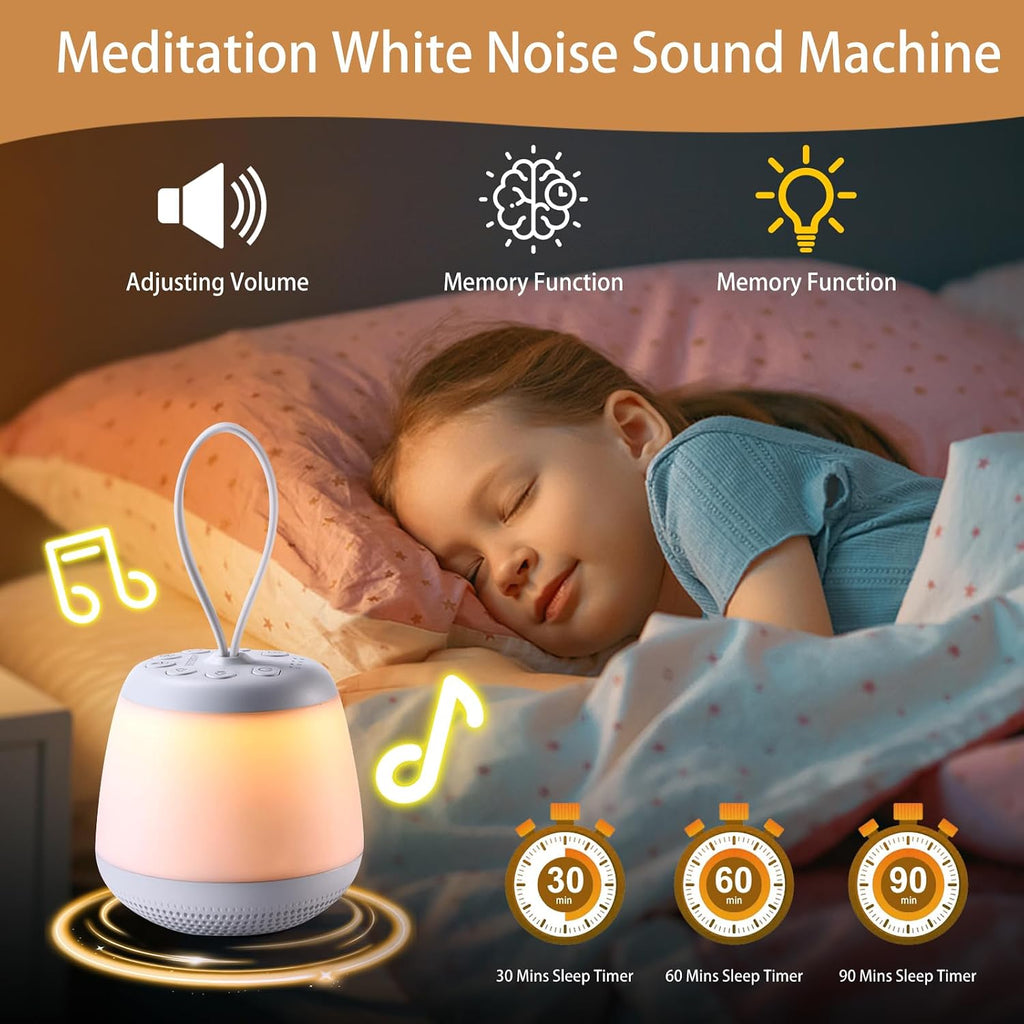 Upgraded Travel White Noise Sound Machine for Baby Adult, Portable Sleep Machine with Night Light and 21 Soothing Sounds, Timer and…