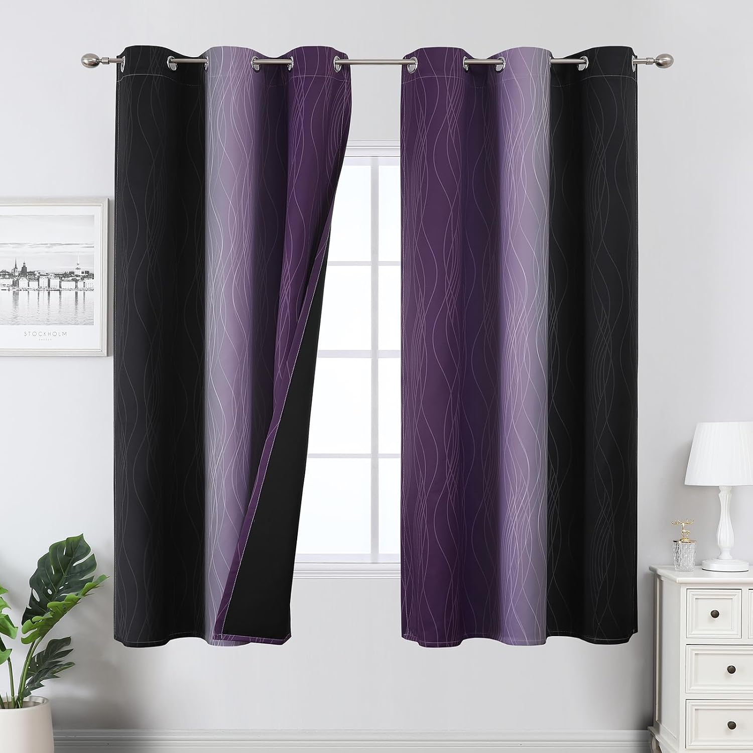 Estelartextiler Estelar Textiler Purple and Black Ombre Blackout Curtains for Bedroom, Thermal Insulated Gradient Blackout Drapes, Full Roo…