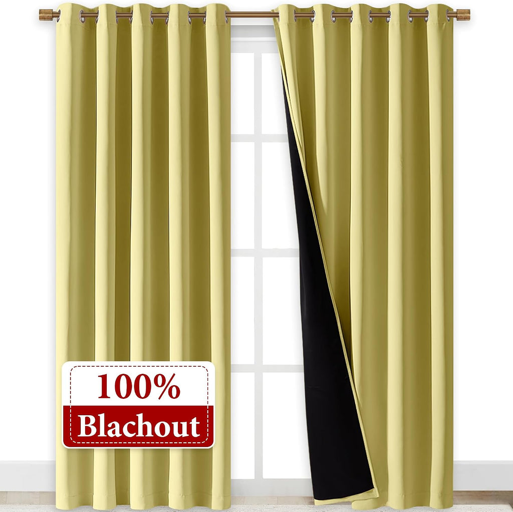 Nicetown Paler Yellow Full Shade Curtain Panels, Pair of Energy Smart & Noise Blocking Out Blackout Drapes for Dining Room Window, Thermal…