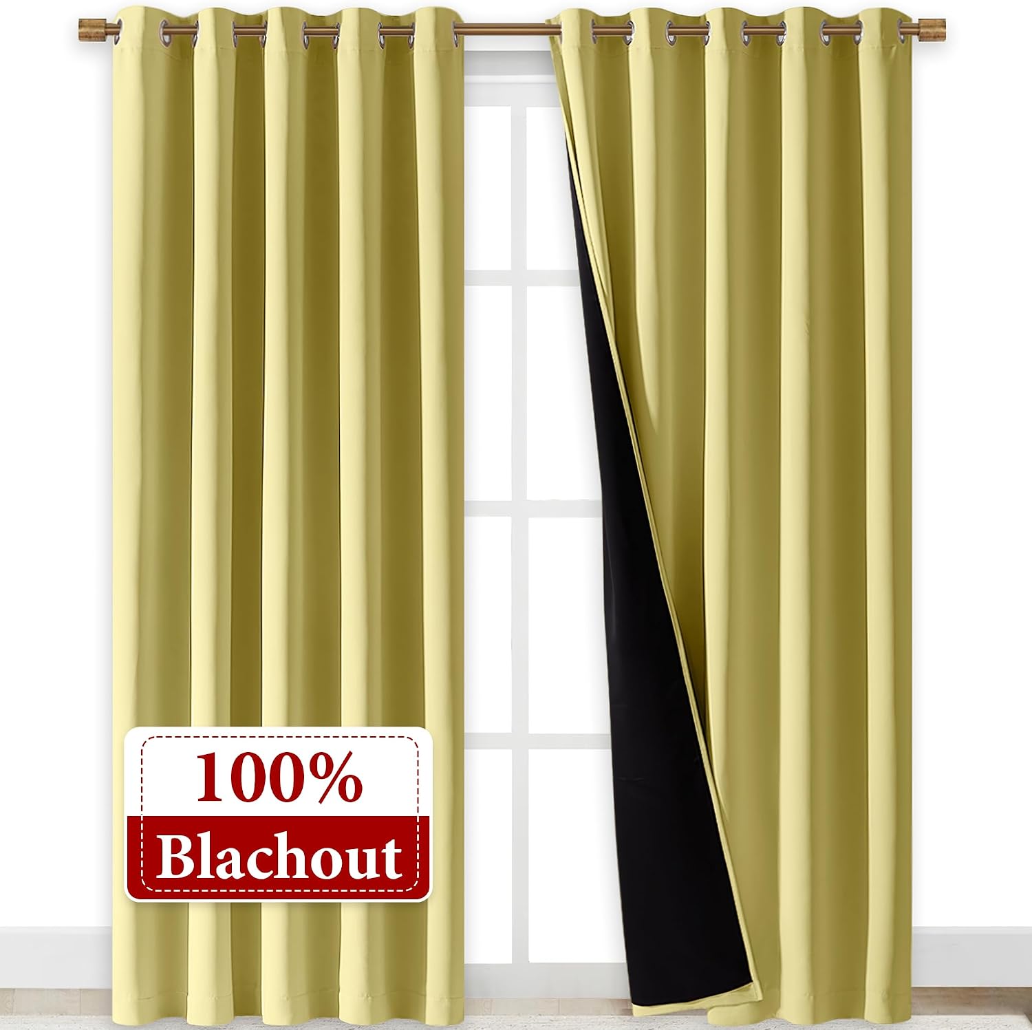 Nicetown Paler Yellow Full Shade Curtain Panels, Pair of Energy Smart & Noise Blocking Out Blackout Drapes for Dining Room Window, Thermal…