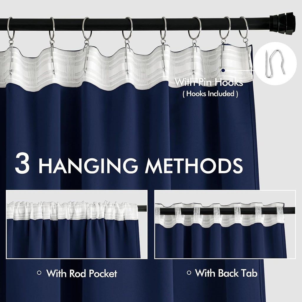 Miulee Navy Blue Back Tab Blackout Curtains 108 Inch Long 2 Panels Set for Bedroom, Rod Pocket/Pinch Pleat Extra Long Thermal Insulated Liv…