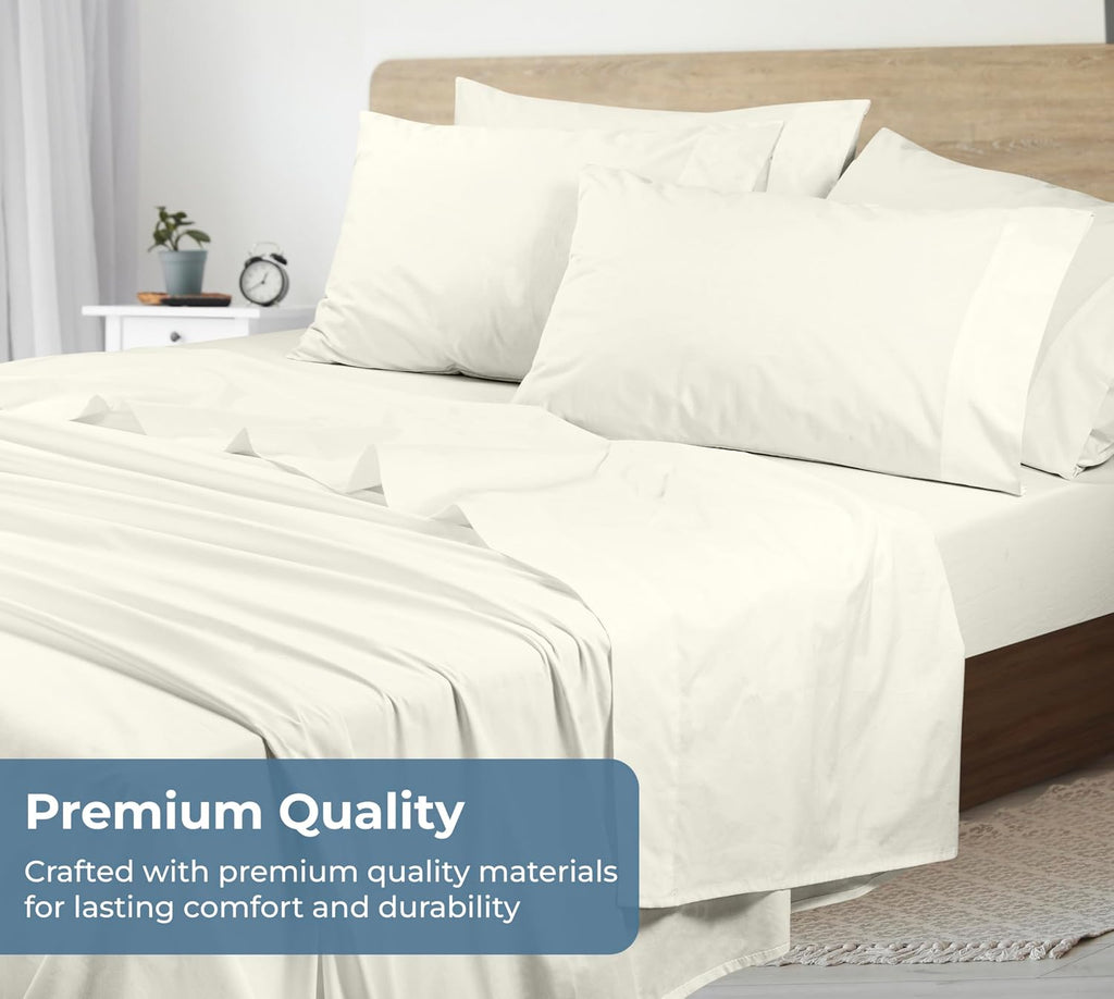 Royalelinens ROYALE LINENS 100% Organic Cotton Queen Sheet Set - Percale Weave - 4 Pieces Set - 1 Flat, 1 Deep Pocket Fitted Sheet and 2 Pi…