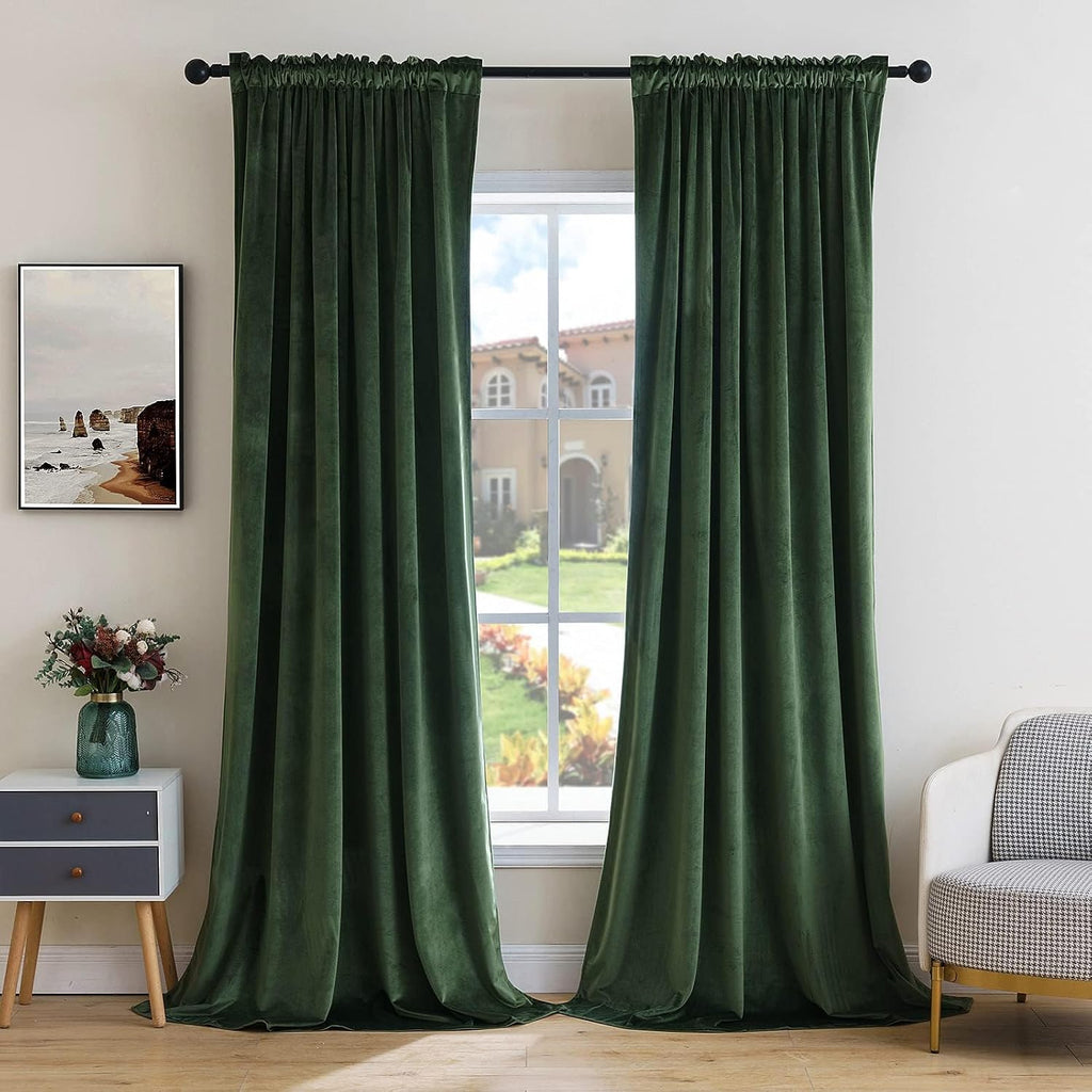 MIULEE Olive Green Velvet Curtains Thermal Insulated Blackout Curtain Drapes for Bedroom Living Room Darkening 94 Inches Long Curtains…