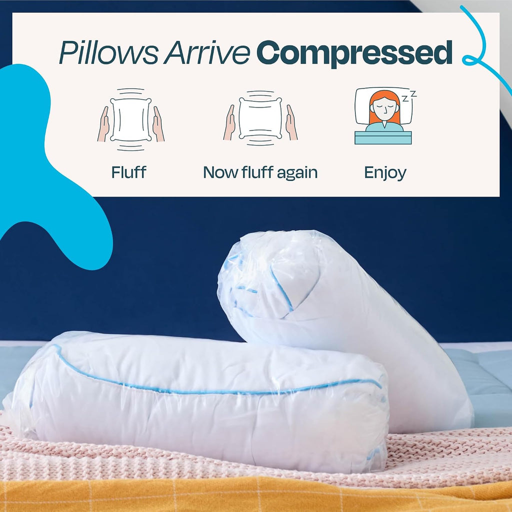 Linenspa Two Pack Shredded Gel Memory Foam Pillow – Cooling Bed Pillow – Side, Stomach, and Back Sleepers – Pack of 8 – Standard