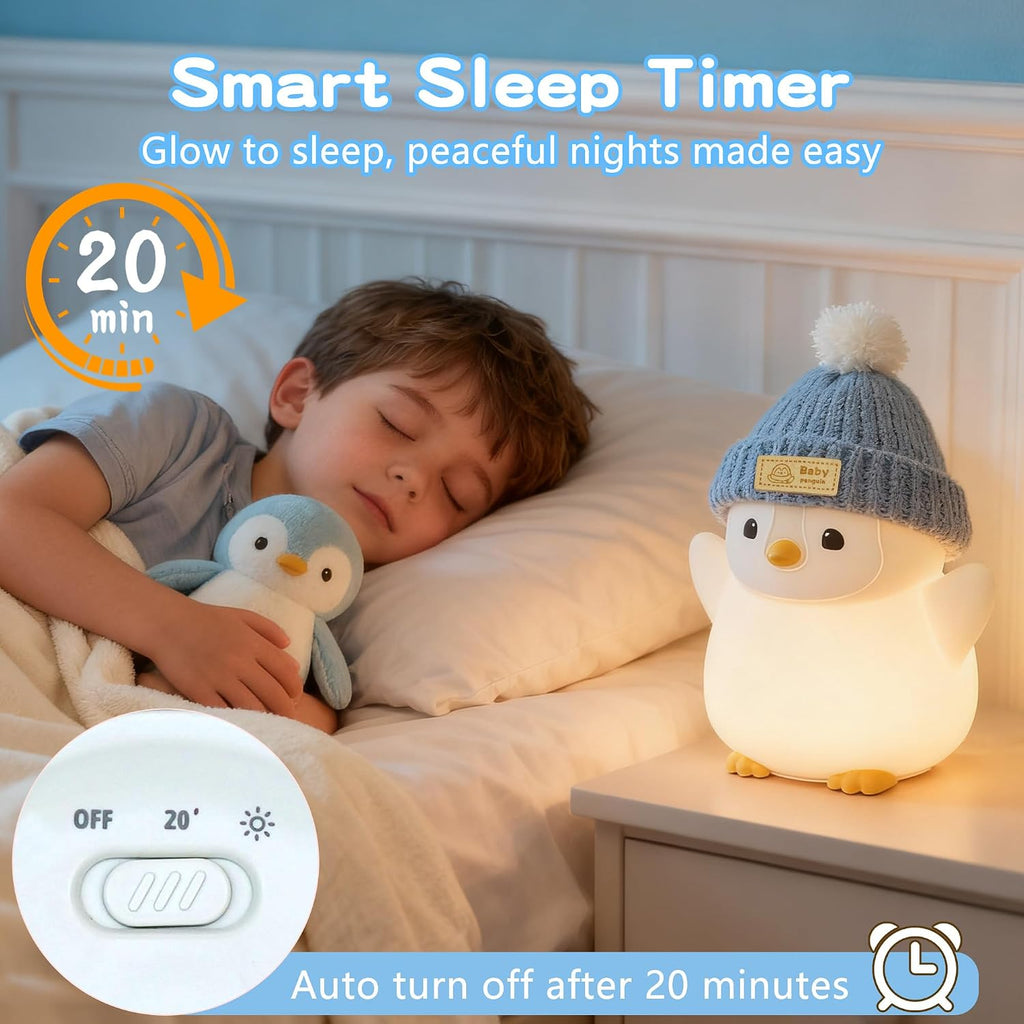 FAMIDUO-BrightenYourLife FAMIDUO Penguin Night Light for Kids, Adorable Penguin Lamp with Hat, Food Grade Silicone Nursery Nightlight, Rech…