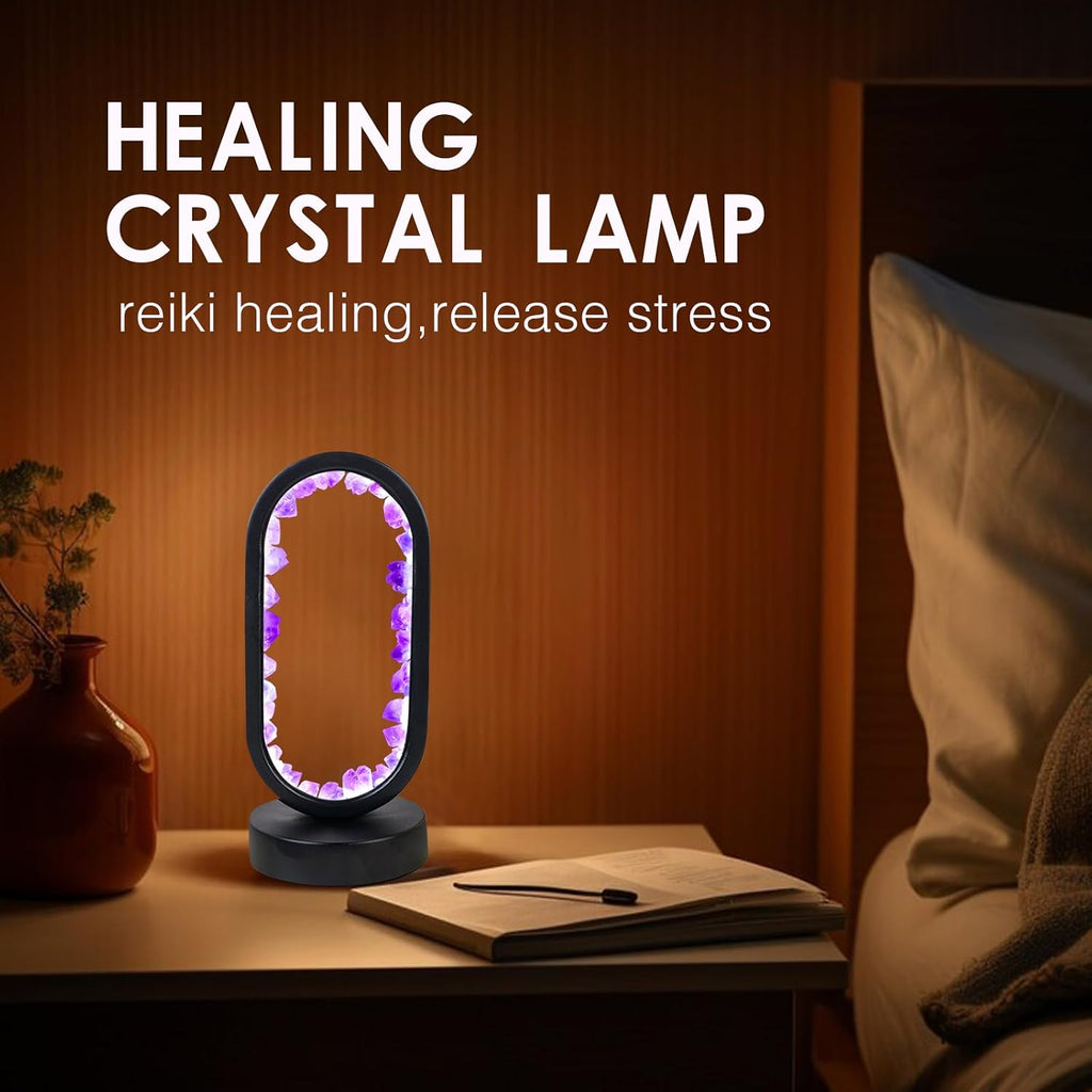 Runyangshi Crystal Lamp - Amethyst Tooth Ellipse Night Light with USB Port, 3 Colours Mode Table Lamp for Bedroom, Bedside, Office, Home De…