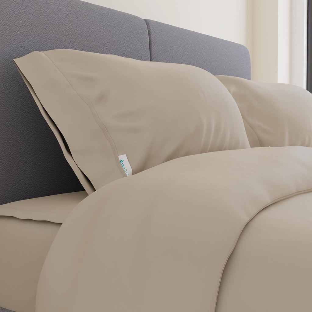 QuickZip Sateen Pillow Case Standard/Queen Size (20” X 32”) Pillowcases, Set of 2, 100% Cotton Pillow Covers with Envelope Closure, Sand