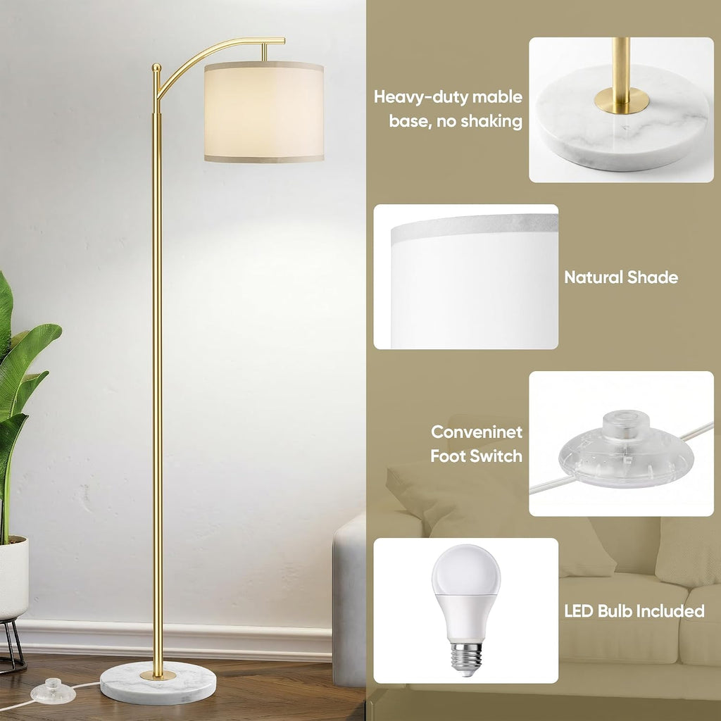 ROTTOGOON Gold Floor Lamp for Living Room with Marble Base, Modern Standing Lamp with 3 Color Temperatures Bulb & Adjustable Linen Shade…