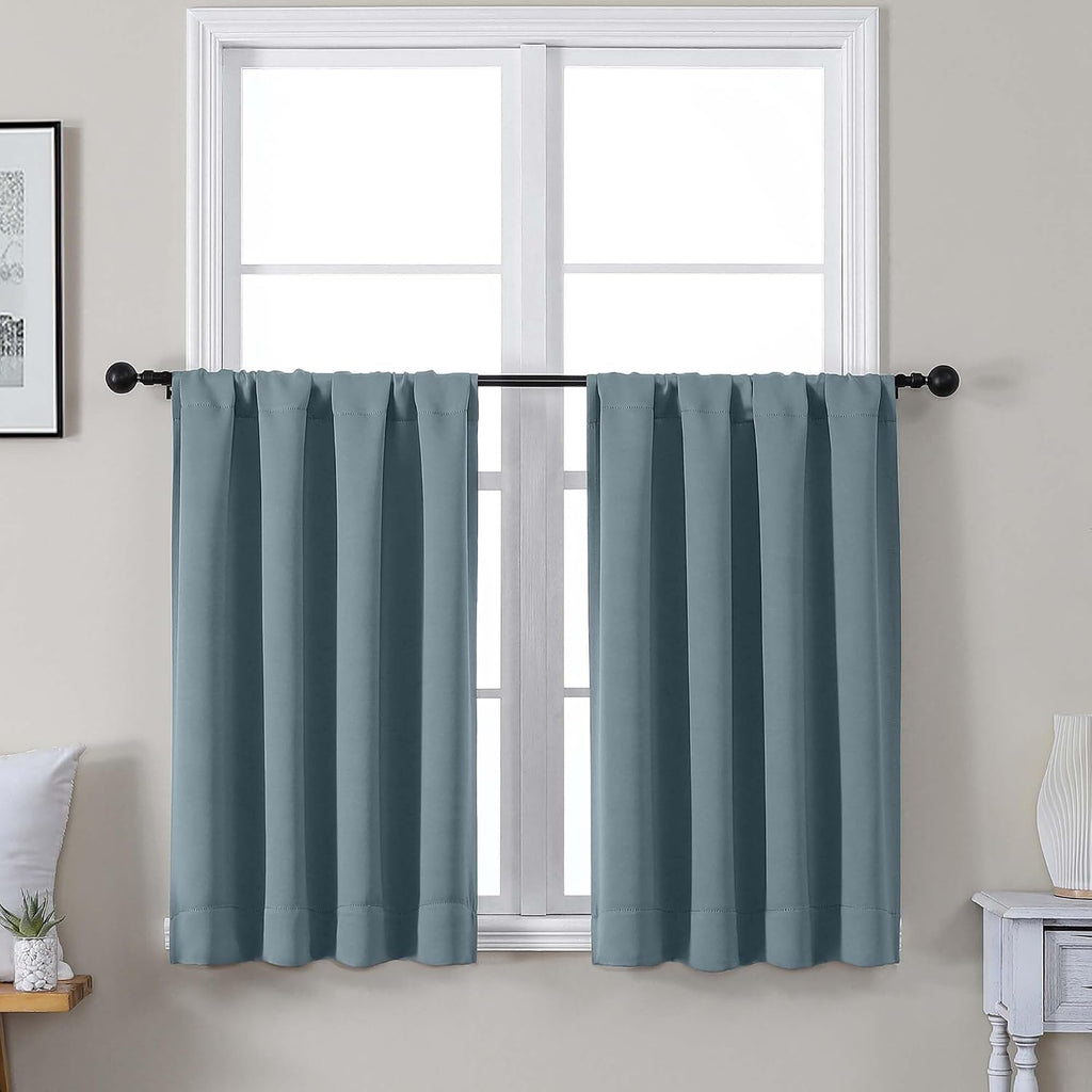 Gwine Stone Blue Short Curtains 36 Inches Long, Small Half Window Curtains Thermal Insulated Room Darkening Blackout Curtain for Bathroom…