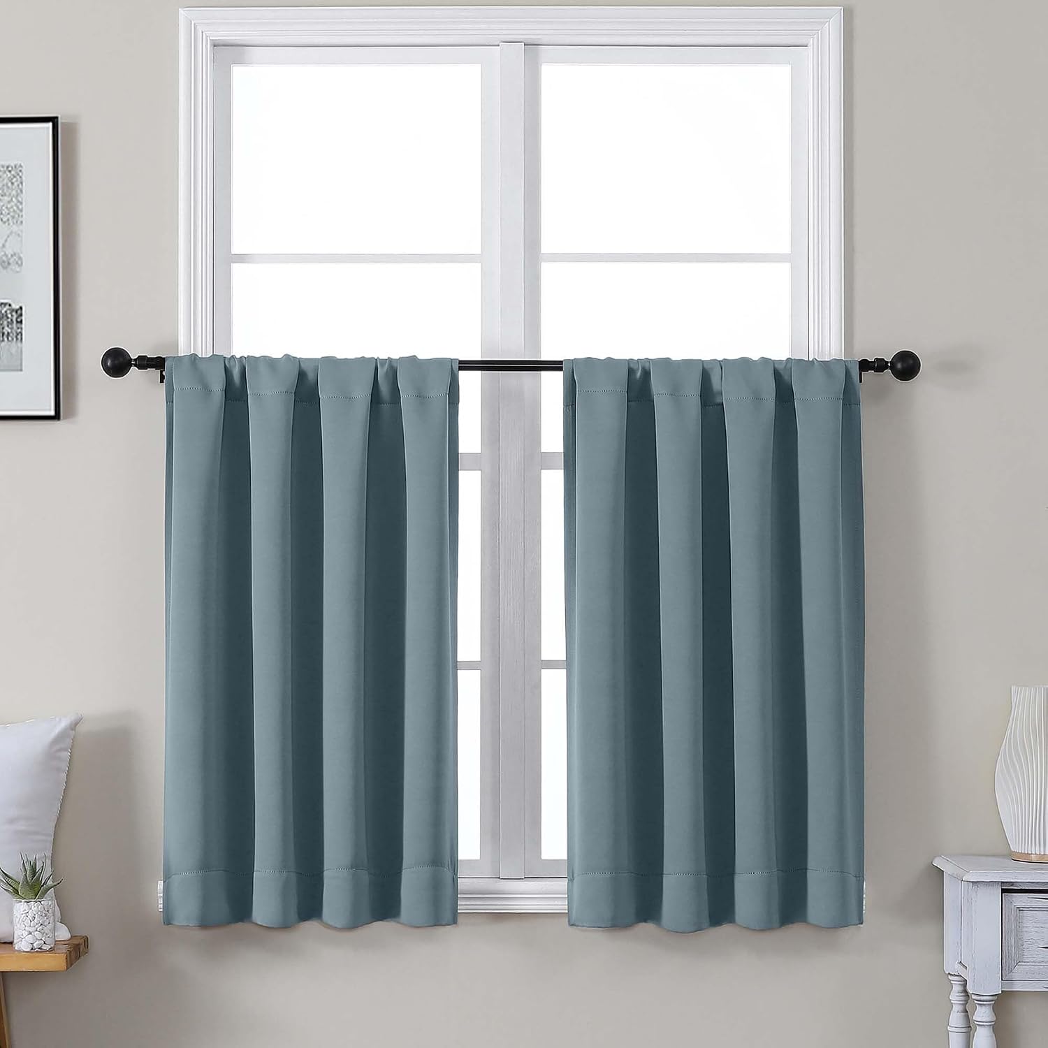 Gwine Stone Blue Short Curtains 36 Inches Long, Small Half Window Curtains Thermal Insulated Room Darkening Blackout Curtain for Bathroom…