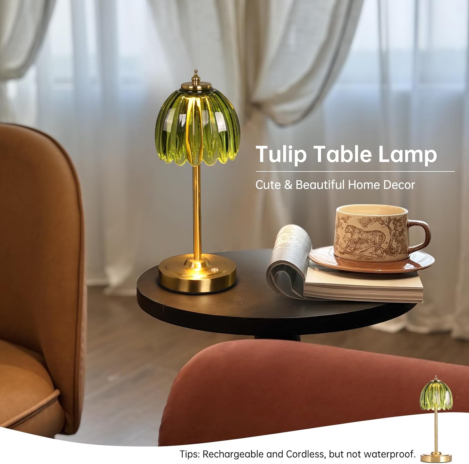 Shenmoyl Set of 2 Tulip Table Lamp with 5000mAh Battery & Touch Control, Cordless Table Lamp with 3 Colors, Dimmable Rechargeable Table…