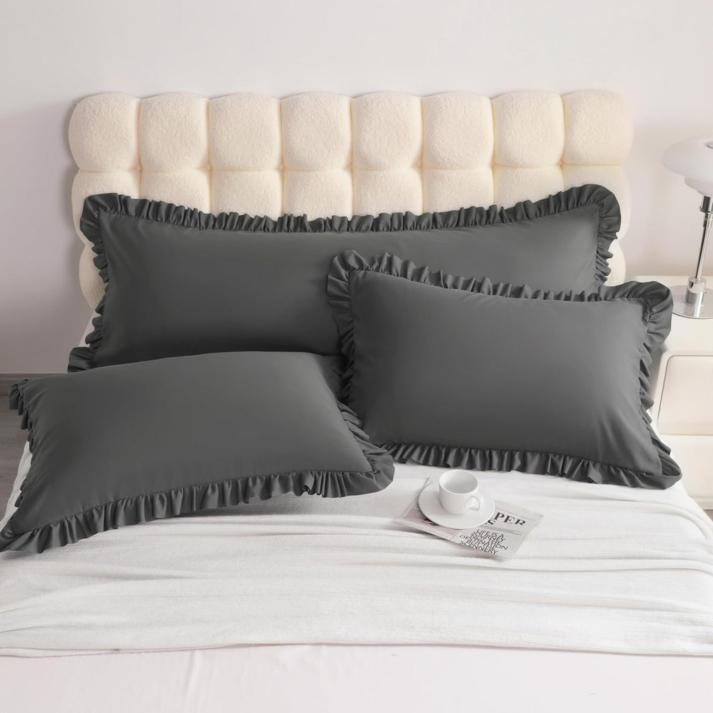 Aerlomi Ruffled Pillowcases, Queen Pillow Shams 20x30 Set of 2, Brushed Microfiber with Envelope Closure, Soft Wrinkle-Resistant, Da…