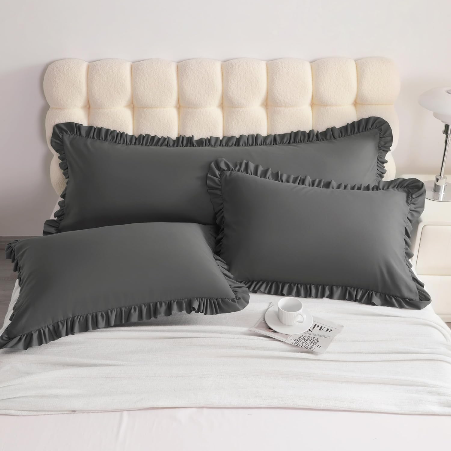 Aerlomi Ruffled Pillowcases, Standard Pillow Shams 20x26 Set of 2, Brushed Microfiber with Envelope Closure, Soft Wrinkle-Resistant,…