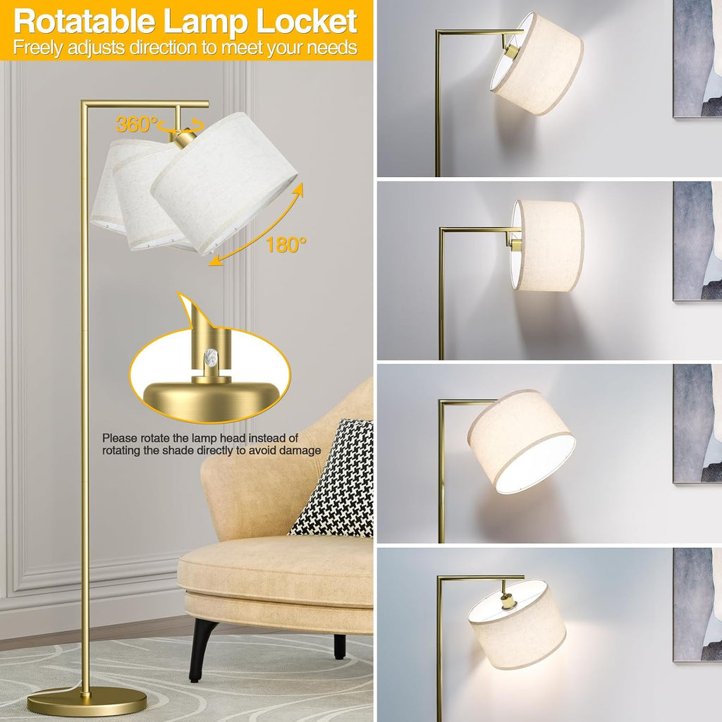 Floor Lamp for Living Room with 3 Color Temperatures Standing Lamp with Adjustable Beige Linen Lampshade Tall Lamps for Bedroom Office…