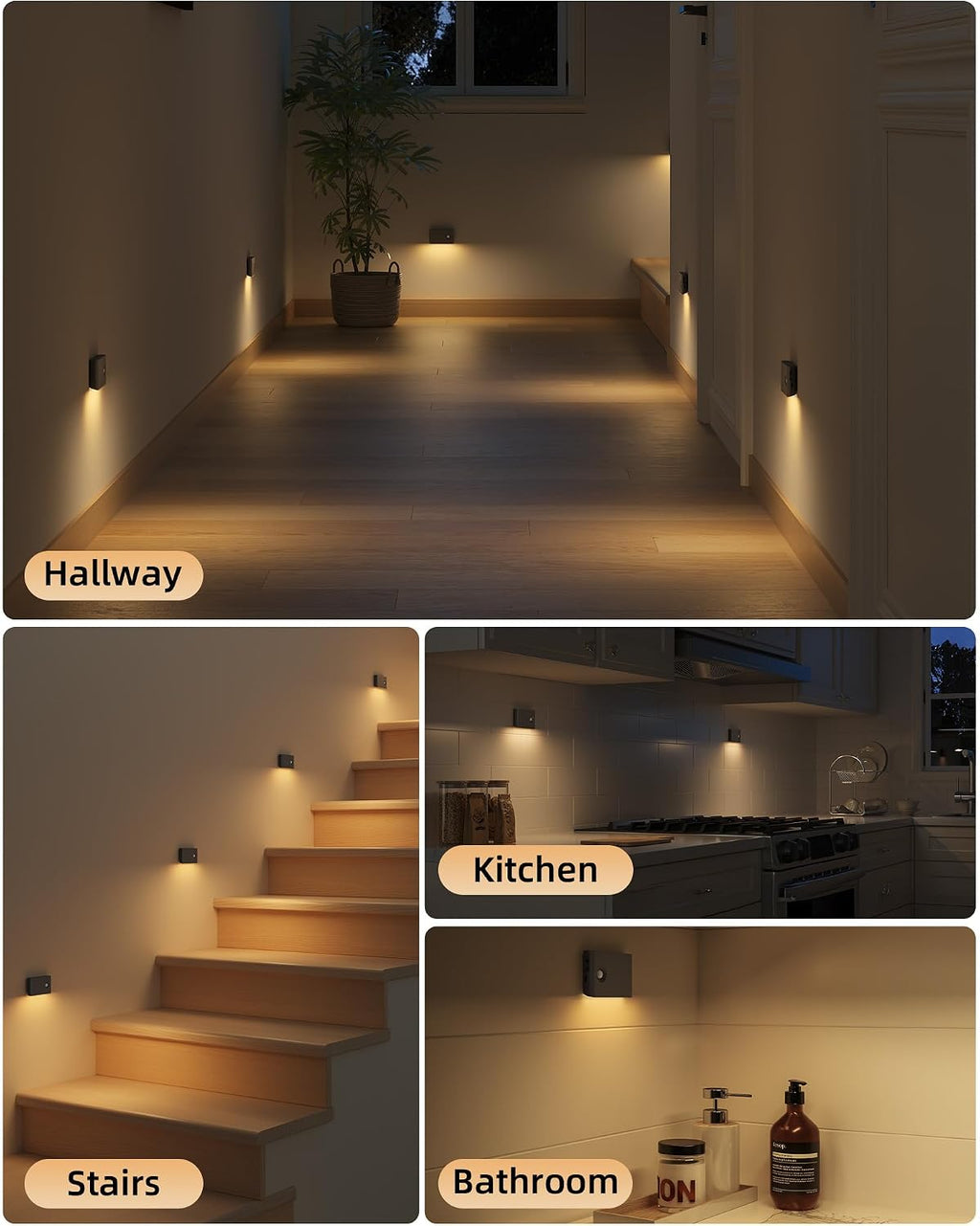 EZVALO 6 Pack Motion Sensor Night Lights with Charging Station, Sync LED Stair Lights Indoor, 1500mAh Rechargeable, Magnetic & Dimmable…