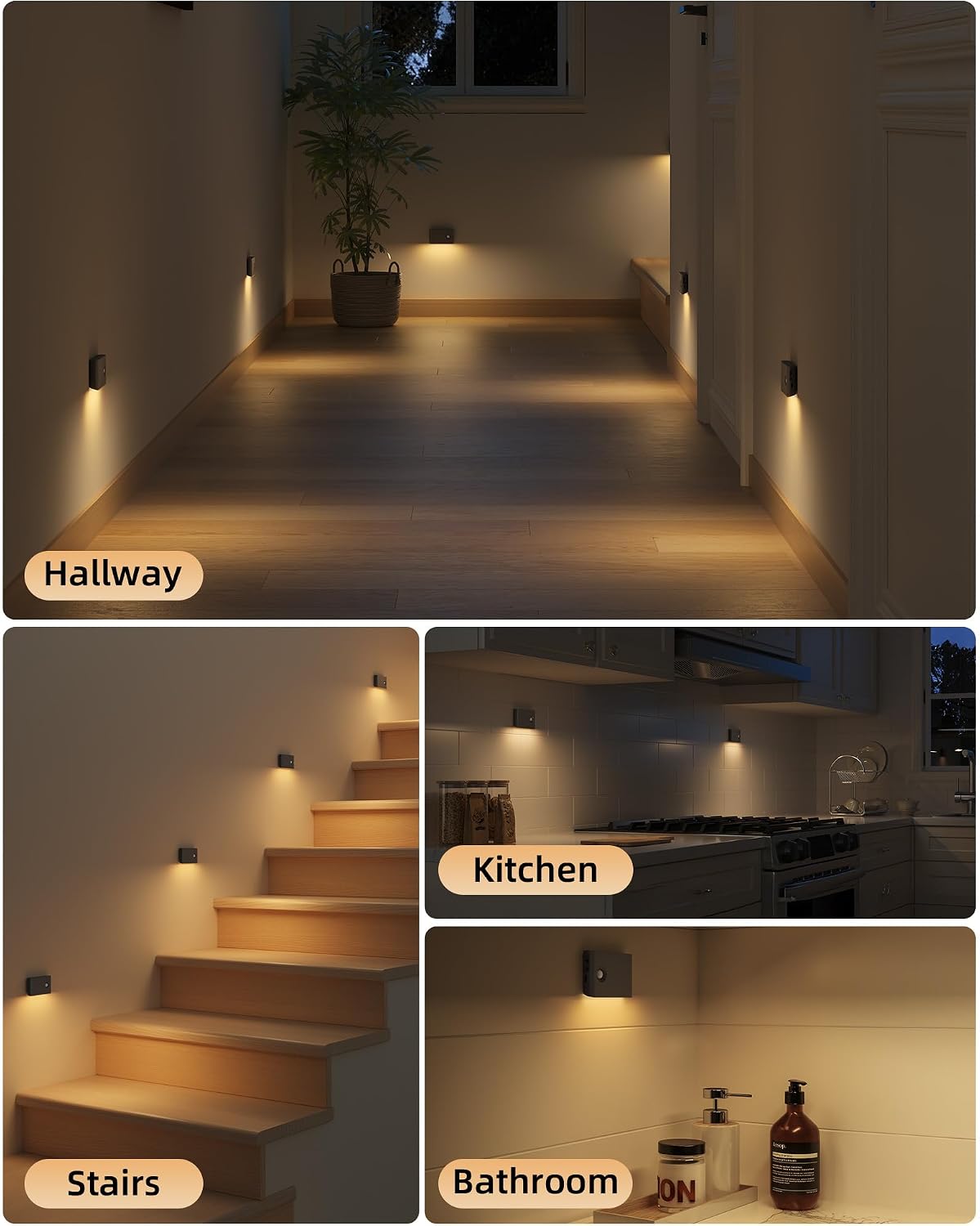 Ezvalo 6 Pack Motion Sensor Night Lights, Sync LED Stair Lights Indoor, 1500mAh Rechargeable, Magnetic & Dimmable, 3000K Soft White, Portab…
