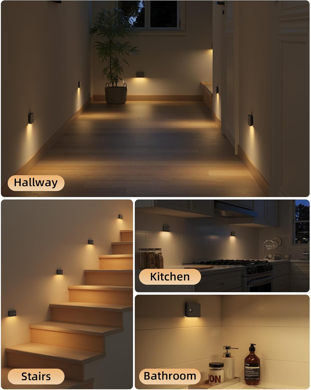 Ezvalo 3 Pack Motion Sensor Night Lights, Sync LED Stair Lights Indoor, 1500mAh Rechargeable, Magnetic & Dimmable, 3000K Soft White, Portab…