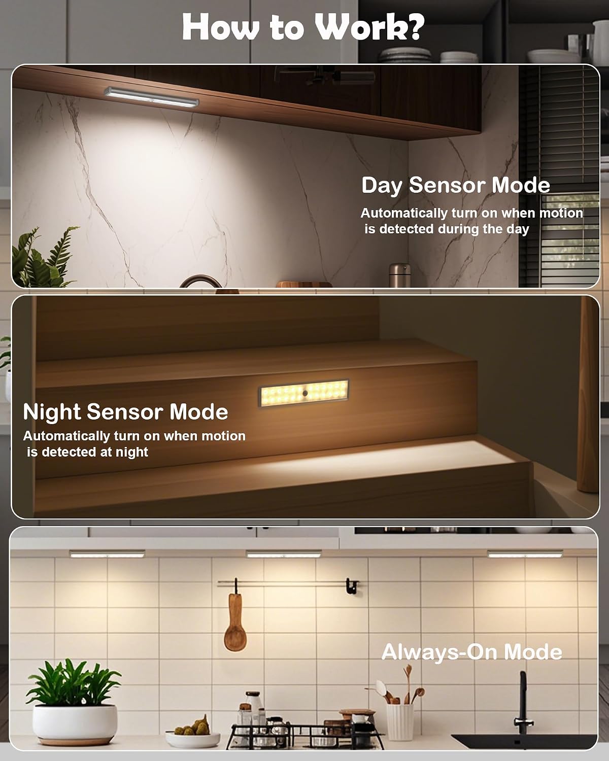 SZOKLED 58-LED Under Cabinet Lighting Wireless, RGB Motion Sensor Night Lights, Magnetic Under Cabinet Lights for Kitchen, Shelf, Stair…