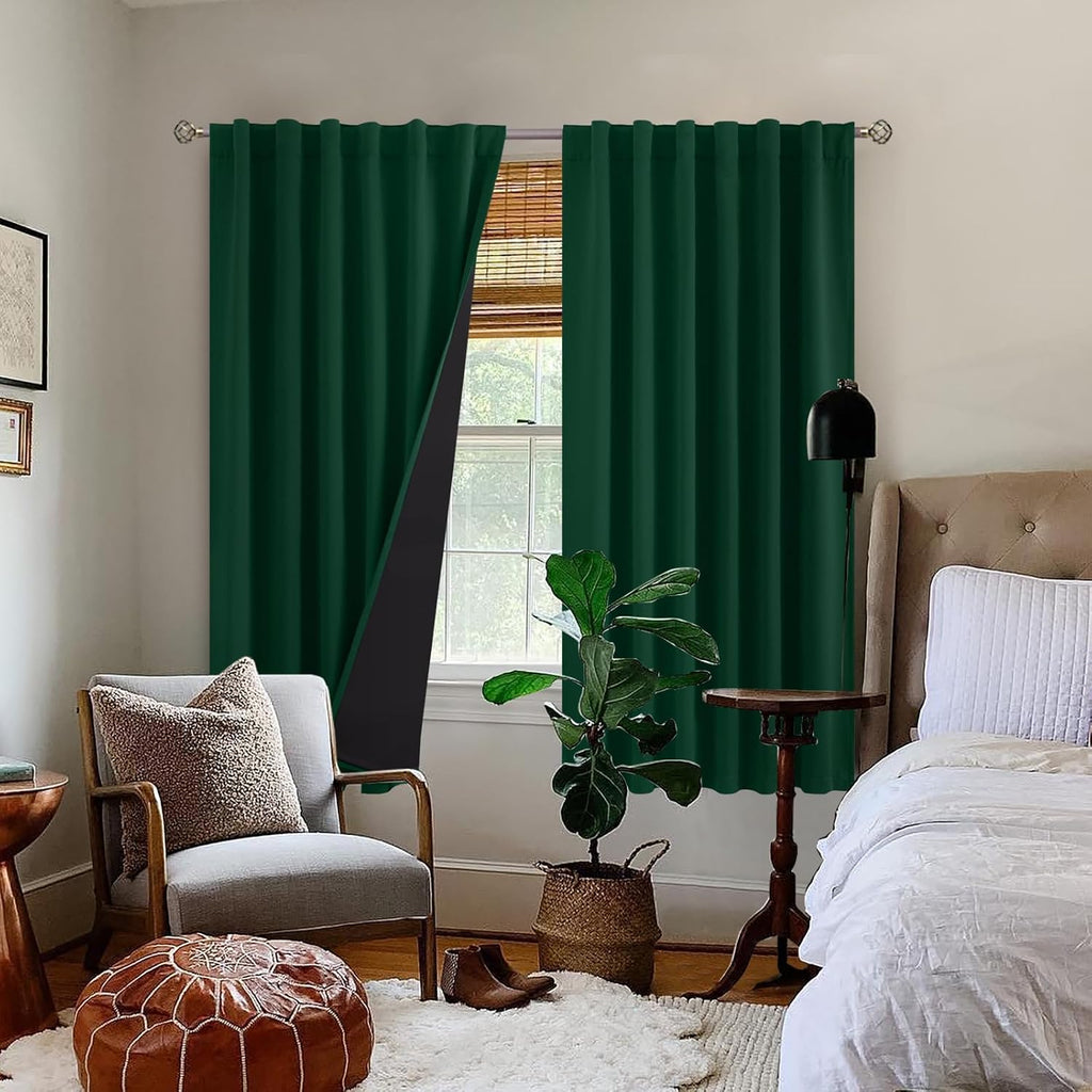 BGment 100% Thermal Insulated Blackout Curtains 63 Inches Long with Liner, Rod Pocket and Back Tab Double Layer Noise Reduce Room…